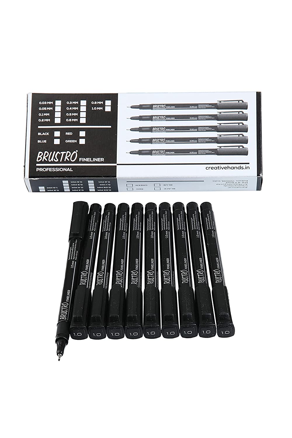Brustro Professional Pigment Based Fineliner Black | Set of 10| Tip Size 0.03, 0.05, 0.1, 0.2, 0.3, 0.4, 0.5, 0.6, 0.8 and 1mm |Archival Waterproof UV Resistant Ink|Ideal For Technical Drawing,Waterproof,Artist Illustration,Sketching,Mandala
