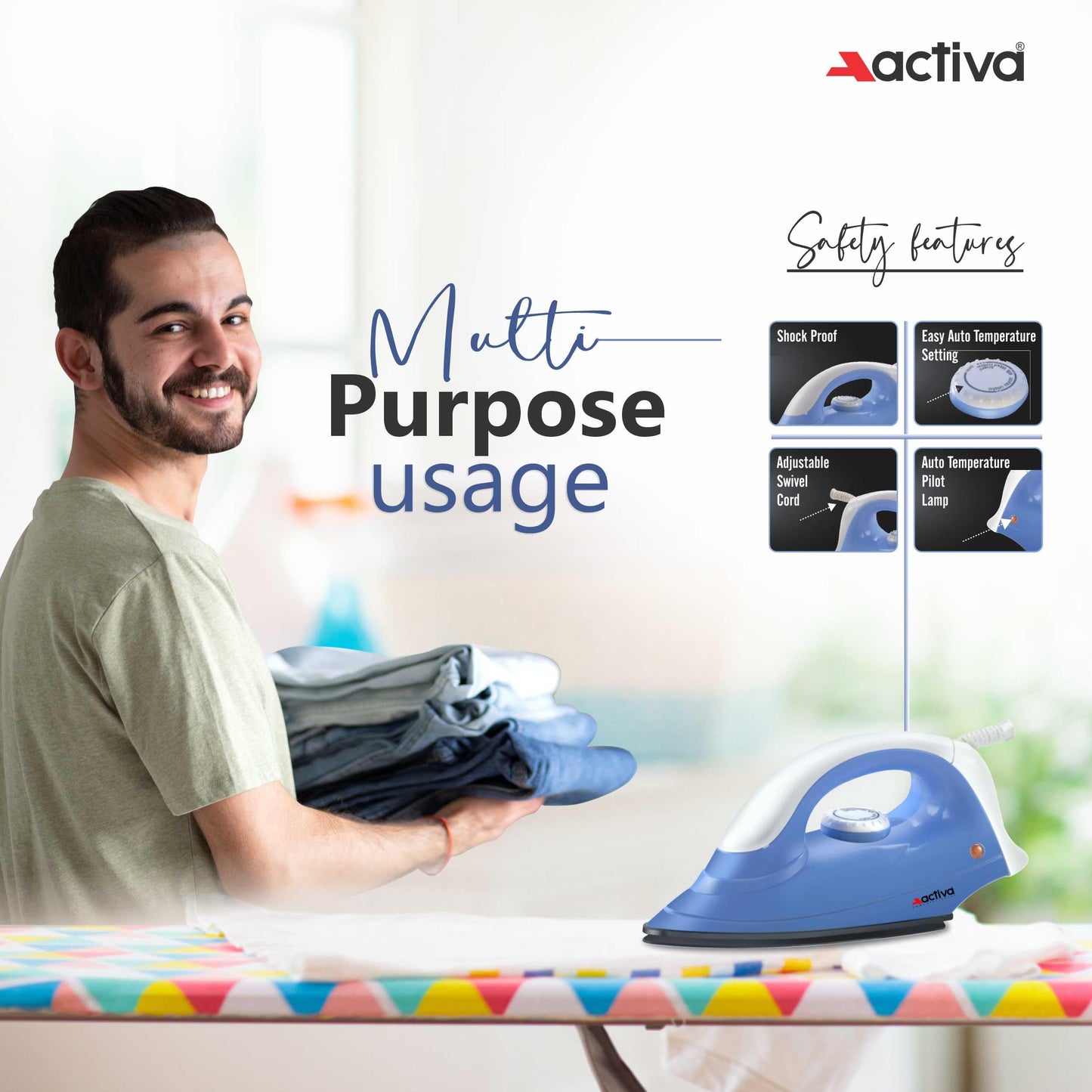 Activa Pluto Combo 500 Watt 3 Jar Mixer Grinder With Electric Dry Iron Come With 2 Year Warranty - Multicolor