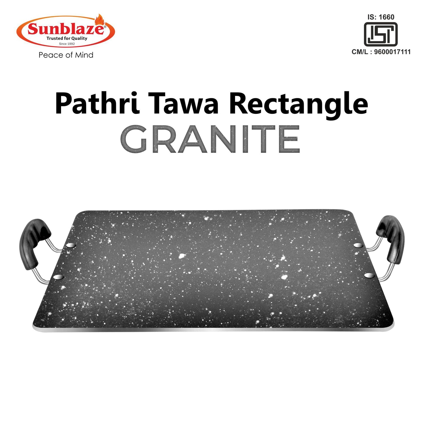 Sunblaze Non Stick Granite Pathri Rectangle Tawa for Dosa, Roti, Chapati Large (380mm×340mm)