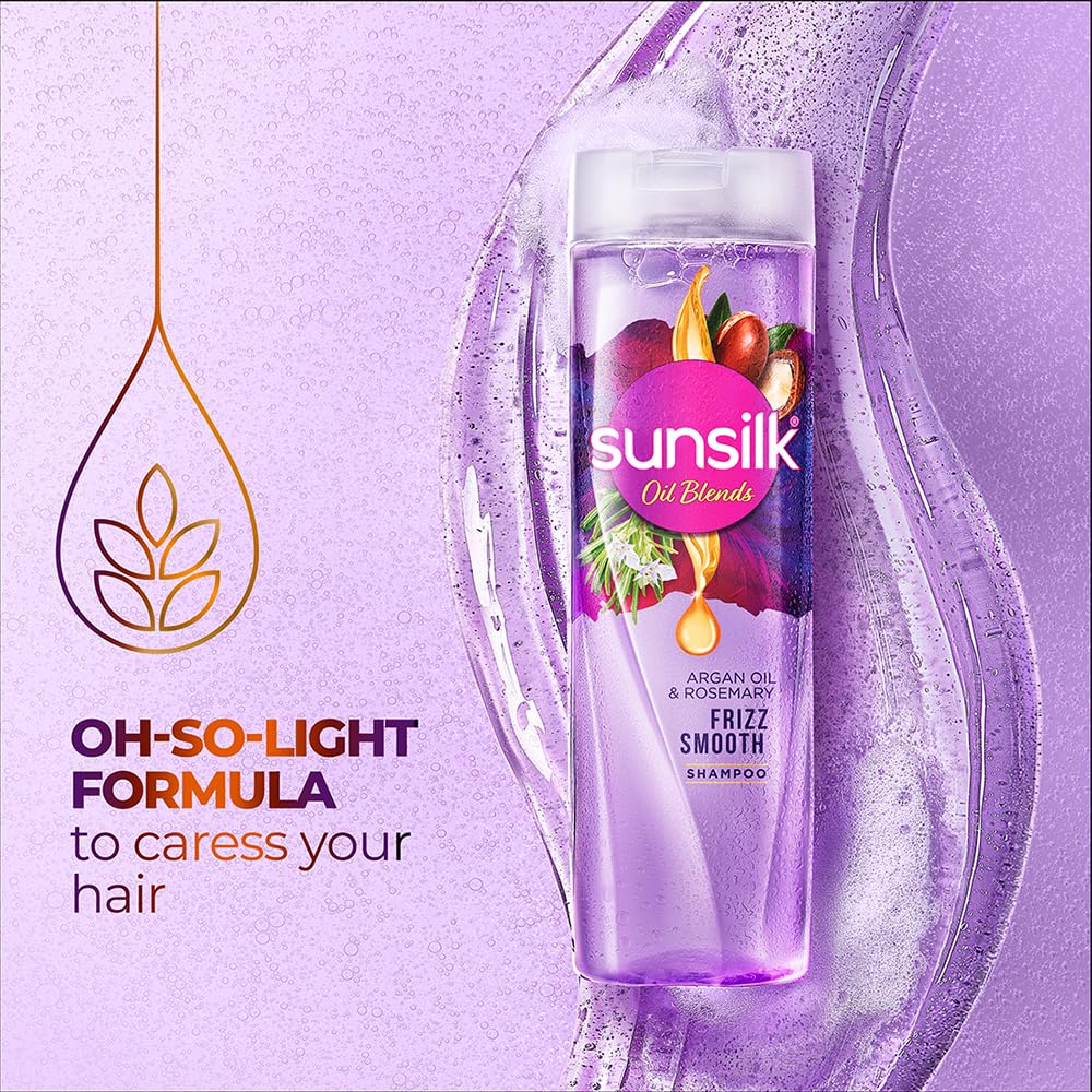Sunsilk Argan Oil & Rosemary Frizz Smooth Oil Blends Shampoo | for Frizzy Hair | with No Added Parabens | 370 ML