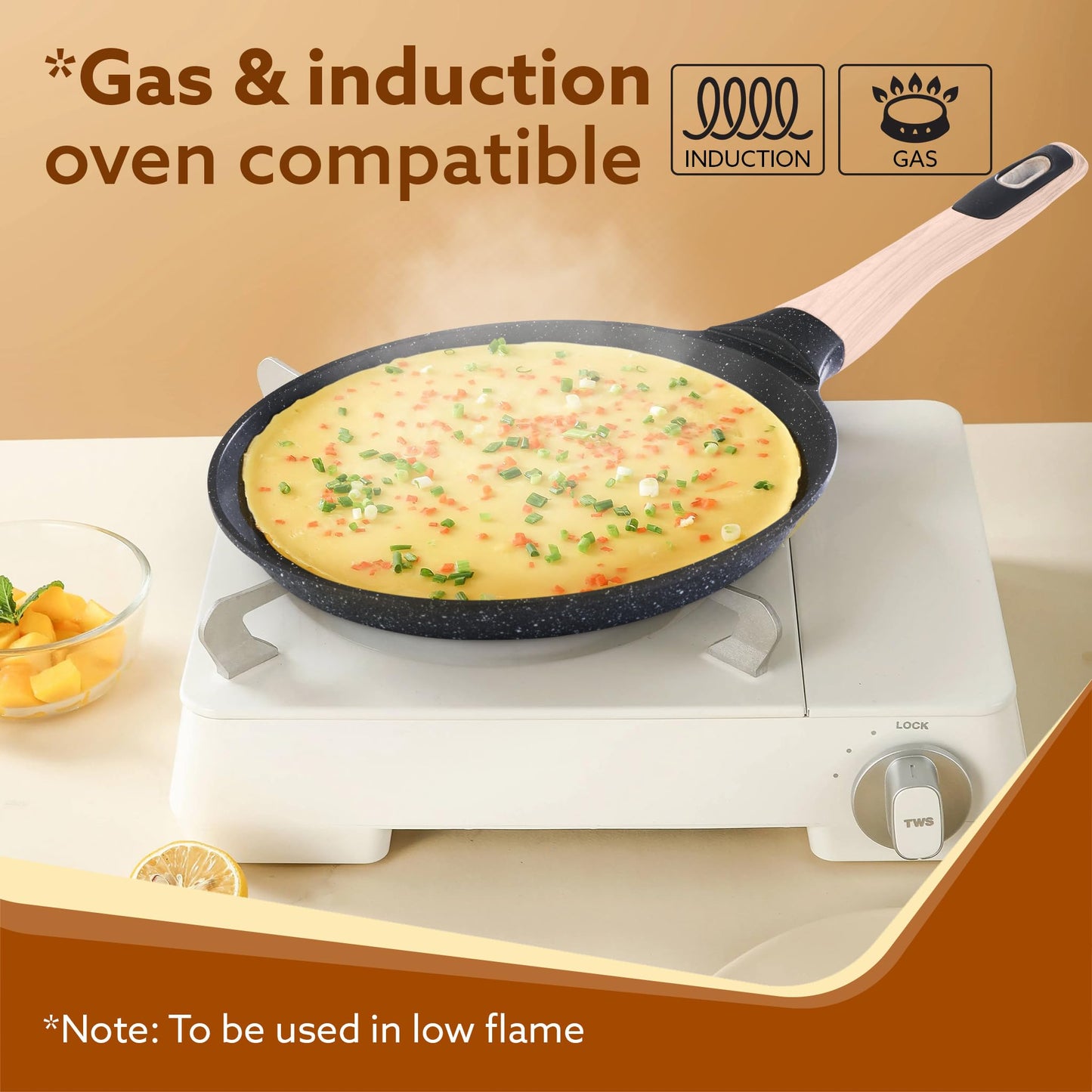 AGARO Imperial Granite Non Stick Tawa, 24 cm, Cast Aluminium Body, Tawa for Dosa/Paratha/Omlette, Gas & Induction Compatible