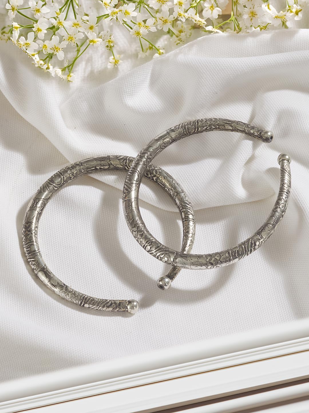 SARAF RS JEWELLERY Set Of 2 - Oxidized Anklet Kada for Women & Girls