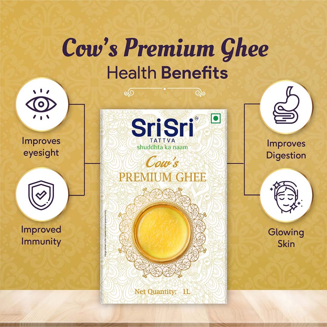 Sri Sri Tattva Premium Cow Ghee - 1 Litre (Pack of 3) | Premium Ghee for Better Digestion and Immunity | (3 Litre)