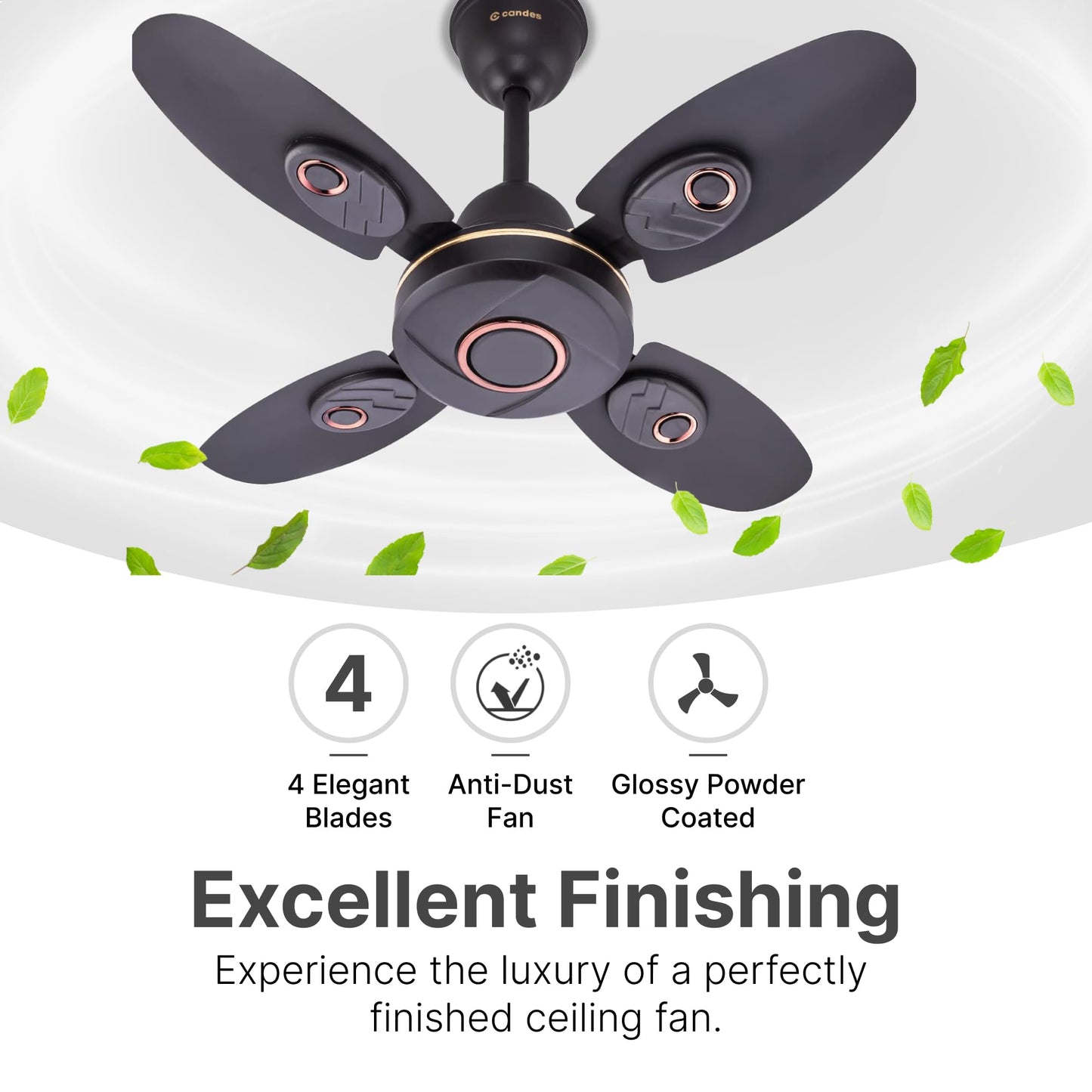 Candes Nexo Designer 600 mm /24 inch High Speed Ceiling Fan | BEE Star Rated, Noiseless & Energy Saving | Small Fan for Kitchen, Balcony & Small Room | 1+1 Year Warranty | Coffee Brown