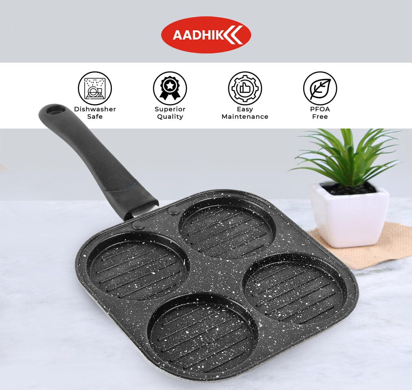 AADHIK Non-Stick Grill Pan Mini Pan Uttapam Tawa Aluminum Multi Snack Maker 4 Cavity, Pancake Maker (Black)