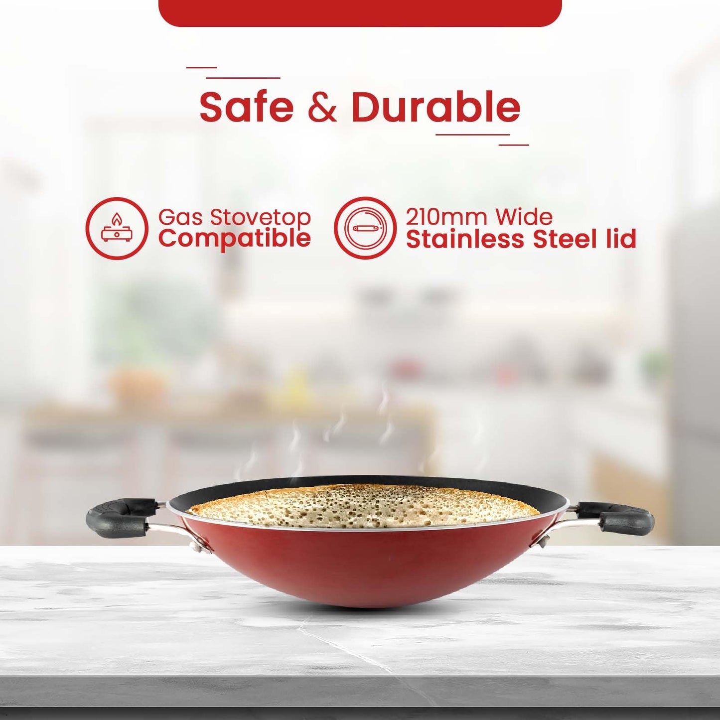 Blueberry's Appam Pan with Lid - High Grade Non Stick Coating Appam Maker/Appam Chatty/Appachatti with 1 Year Warranty