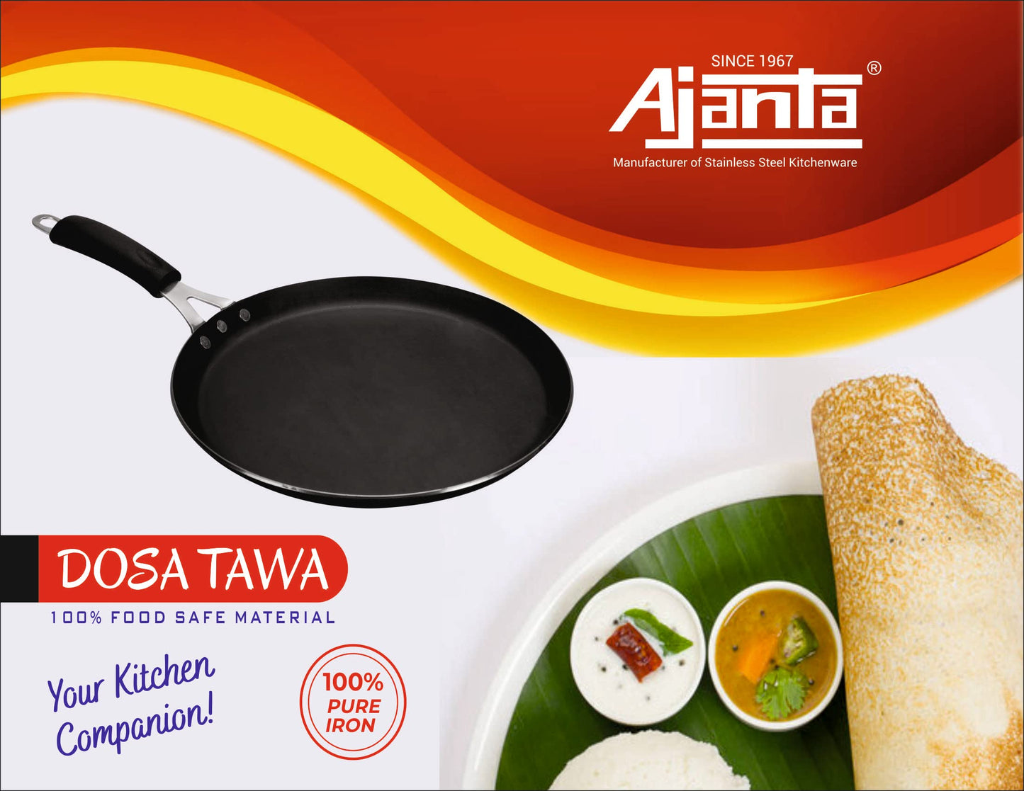 AJANTA Iron DOSA TAWA (11 inch, 3 MM Thickness) for Dosa/Roti/chapati| Gas and Induction Friendly | Non Toxic | Naturally Nonstick| Pure Iron Cookware