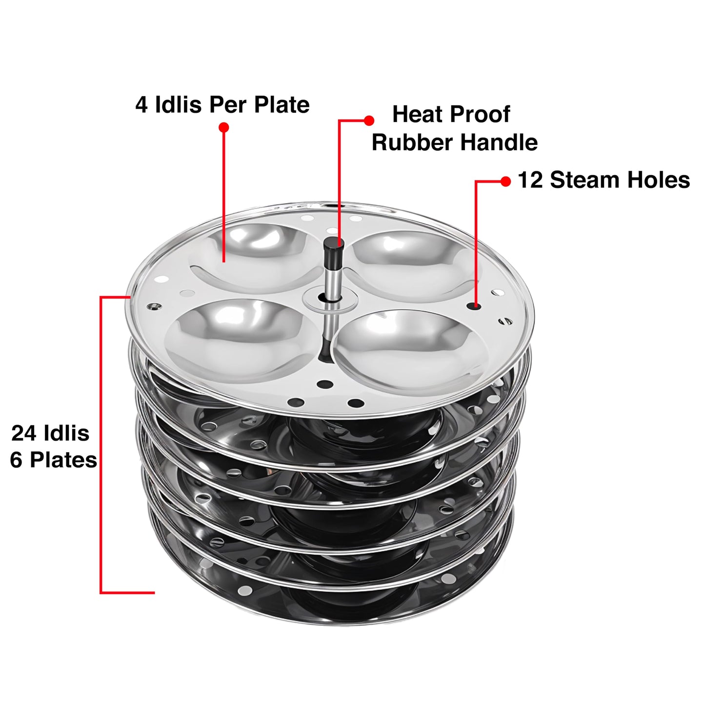 Thangam Stainless Steel Idli Maker Non Stick Idly Cooker/Steamer, Silver (Silver(6 Plates))