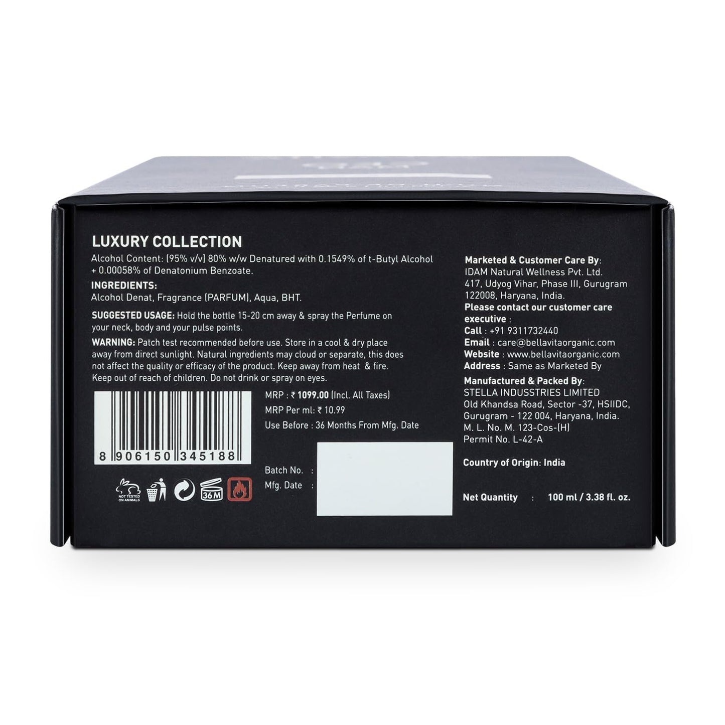 Bella Vita Luxury Ceo Men Intense Eau De Parfum Liquid Perfume With Bergamot, Lavender & Orchid|Woody & Musky Long Lasting Edp Fragrance Scent, 100 Ml