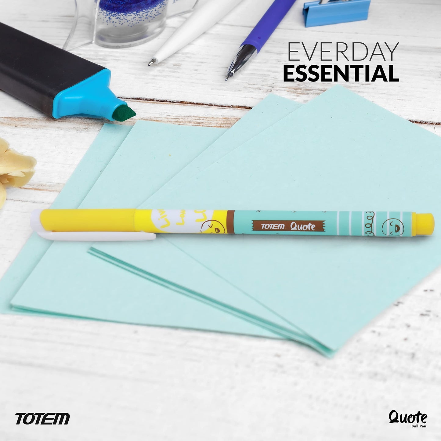 TOTEM Quote Ball Pens | 60 Blue Ink Pens | Scented Ink Pens | Cute Emoji Themed | 0.7 mm Tip | Comfortable & Smooth Writing | Ideal for School, Business & Office Use | Perfect for Kids Stationery