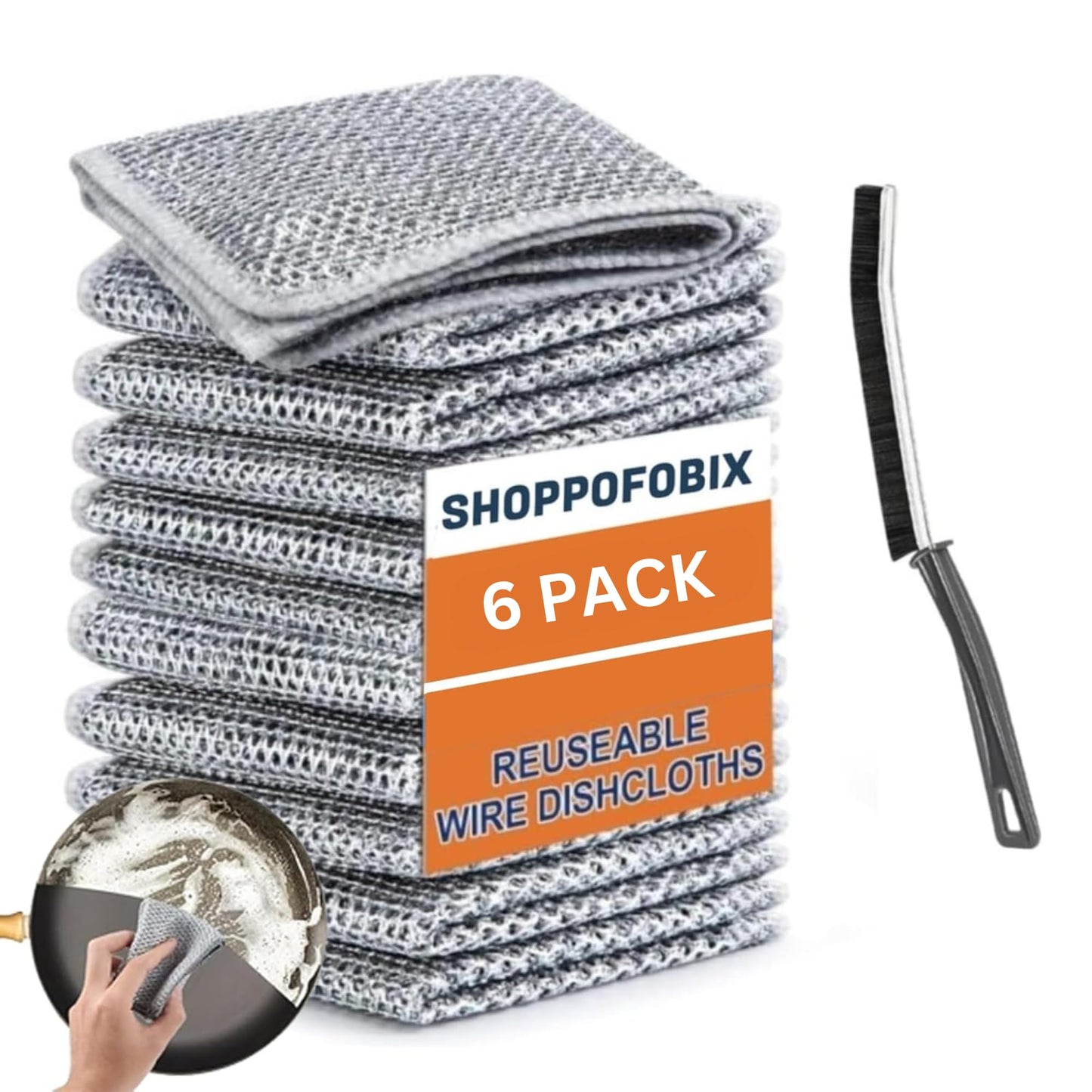 SHOPPOFOBIX Multipurpose Non-Scratch Wire Dishcloth, 6-Pack Soft Wire Dishwashing Rags Safe for Non-Stick Cookware, Scrubs & Cleans for Dishes, Sinks, Counters, Stove Tops, Easy Rinsing, Durable (6)