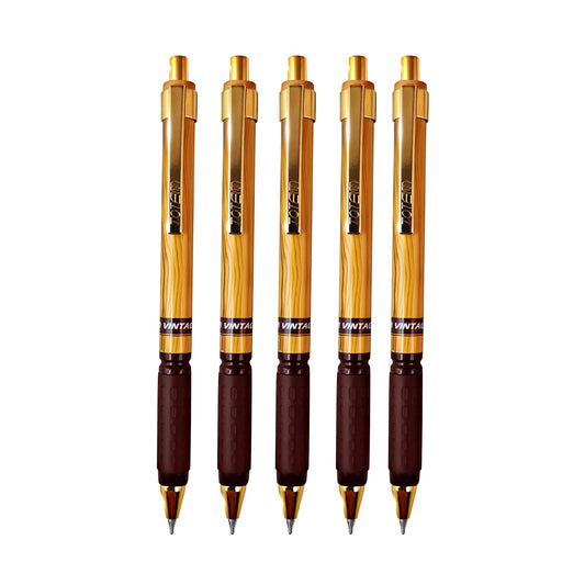 TOTEM Vintage Ball Pens | 10 Blue Ink Pens | Attractive Woody Texture | 0.7 mm Tip | Pens for Students | Comfortable Grip | Smudge Free Writing | Retractable & Click Pens | Gifting & Office Purpose
