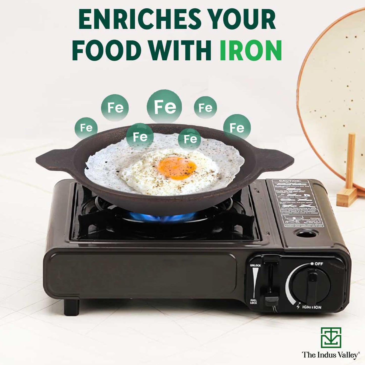 The Indus Valley Pre-Seasoned Cast Iron Appam Pan/Appachatty/Chetty Pan/Appam Patra with Glass Lid | 22 Cm/8.7 Inch, 1.5Kg | Gas Compatible | Nonstick Appam Pan, 100% Pure & Toxin-Free