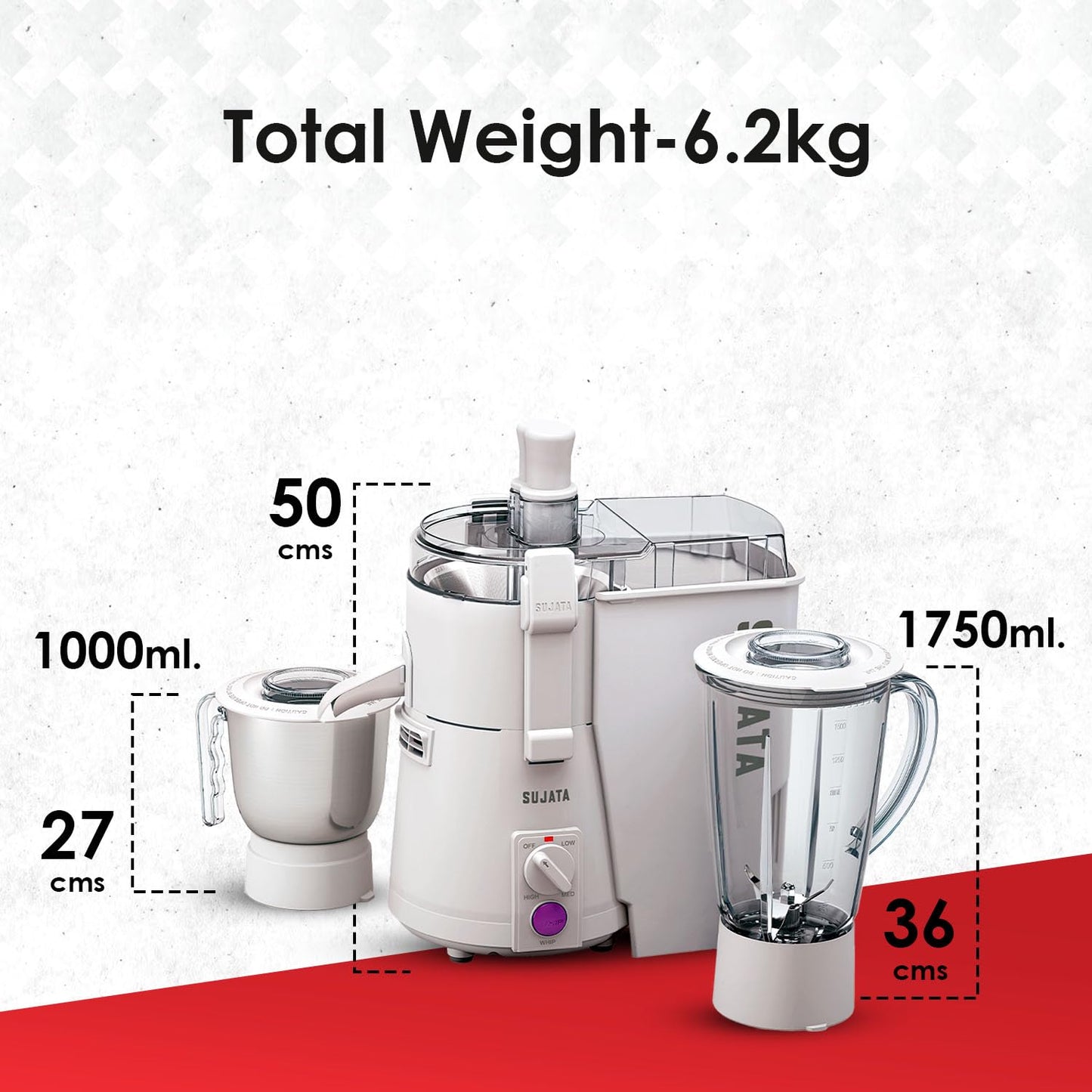 Sujata KI-28012 900-Watt Juicer Mixer Grinder with 2 Jars (White)