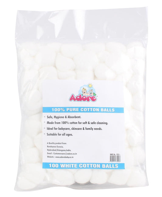 Adore 100% Pure Cotton Balls White - Pack of 100
