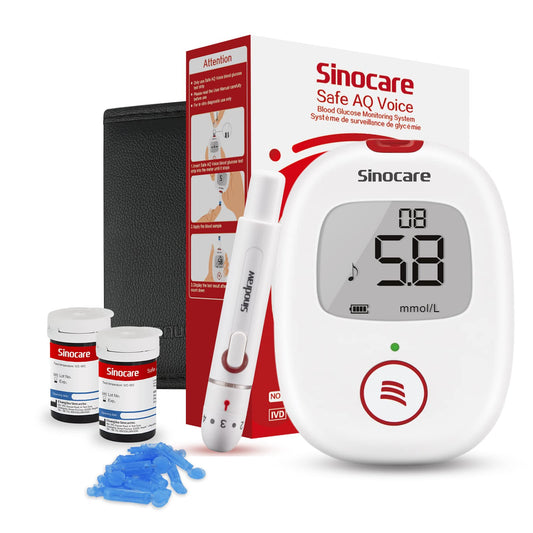 Sinocare PTS(USA) Diabetes Testing Kit/Blood Glucose Monitor Safe AQ Voice/Glucometer with Voice Reminder and Light Warning/Blood Sugar Test with 50Strips & 50Lancets & Case Pack