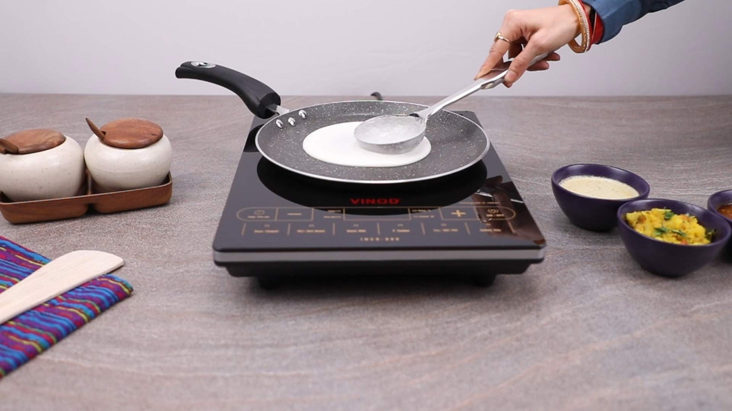 Vinod Cookware Aluminium Zest Marbilo Dosa Tawa, 28cm, Black