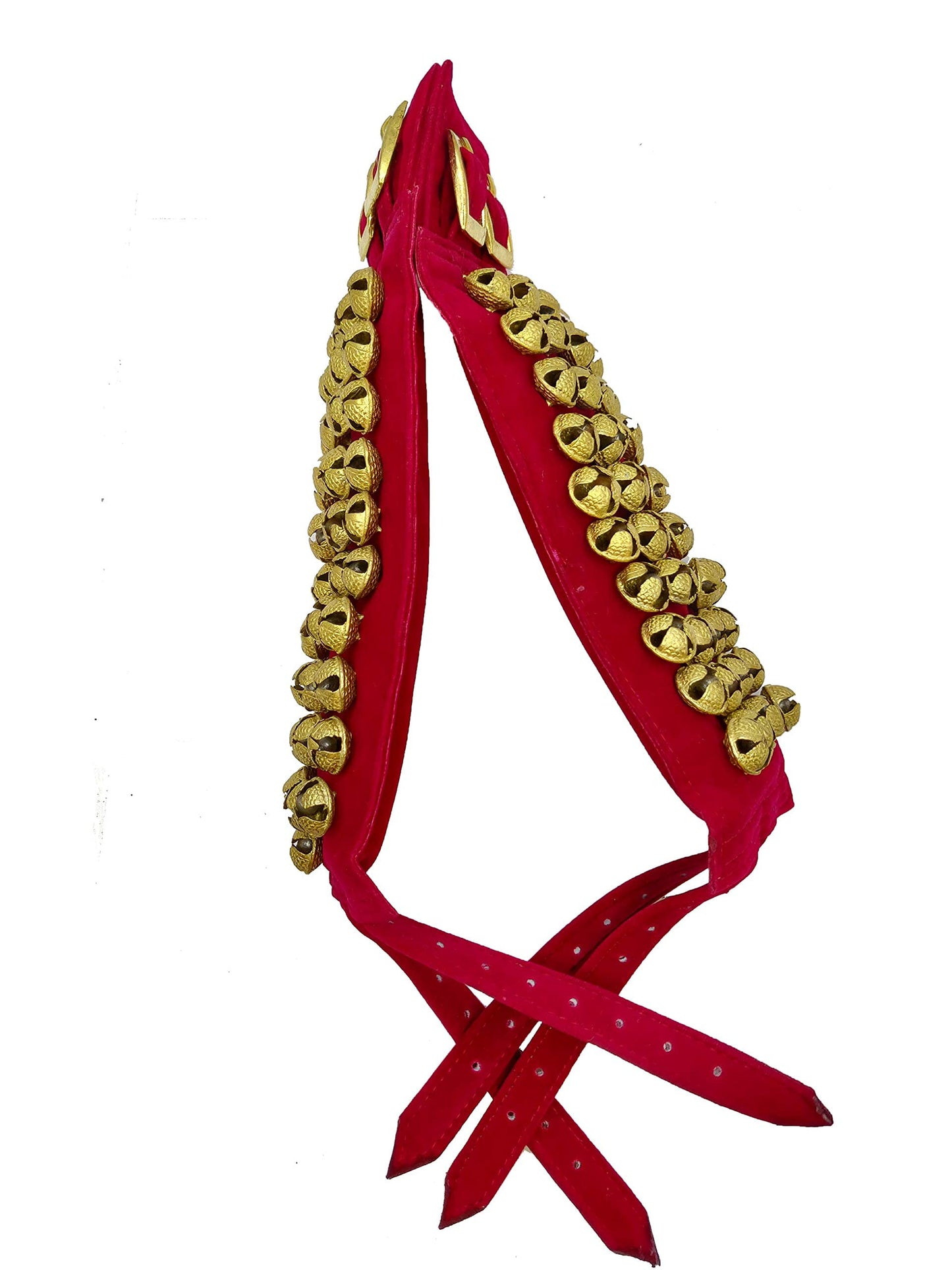 Shri Kalaivani Women's Brass Ghungroo In Maroon Velvet Pad for adult in Classical Dance with Adjustable Strap (Red, Maroon, 3 Line)
