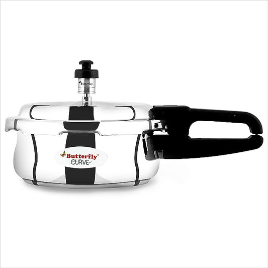 Butterfly Curve Stainless Steel Outer Lid Pressure Cooker, 2 Litre, Silver