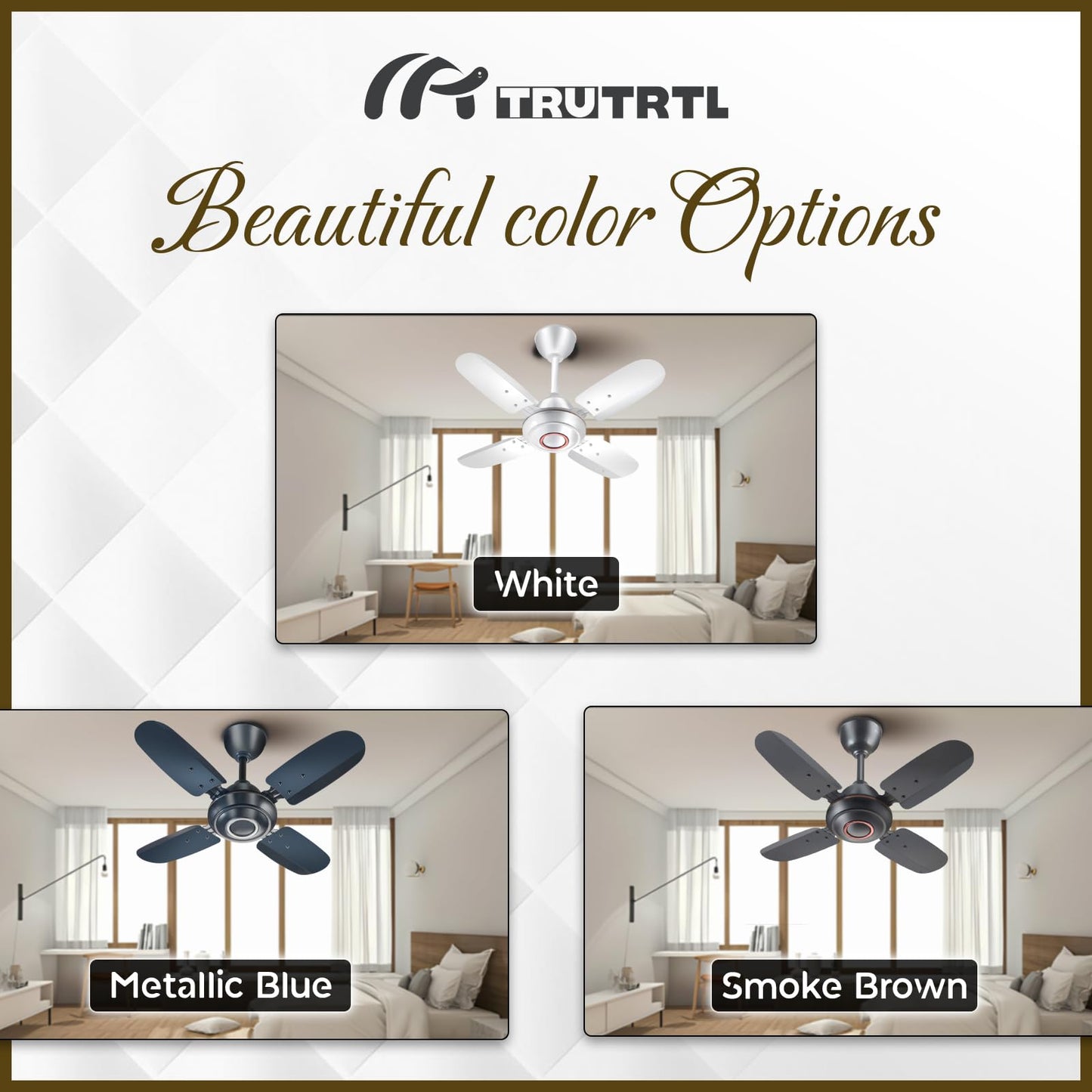 truTRTL Wave Ceiling Fan | 600 mm (24 inch) | High-Speed Ceiling Fan for Home | 2 Year Warranty | Energy Saving Ceiling Fan | Durable & Stylish | Metallic Blue