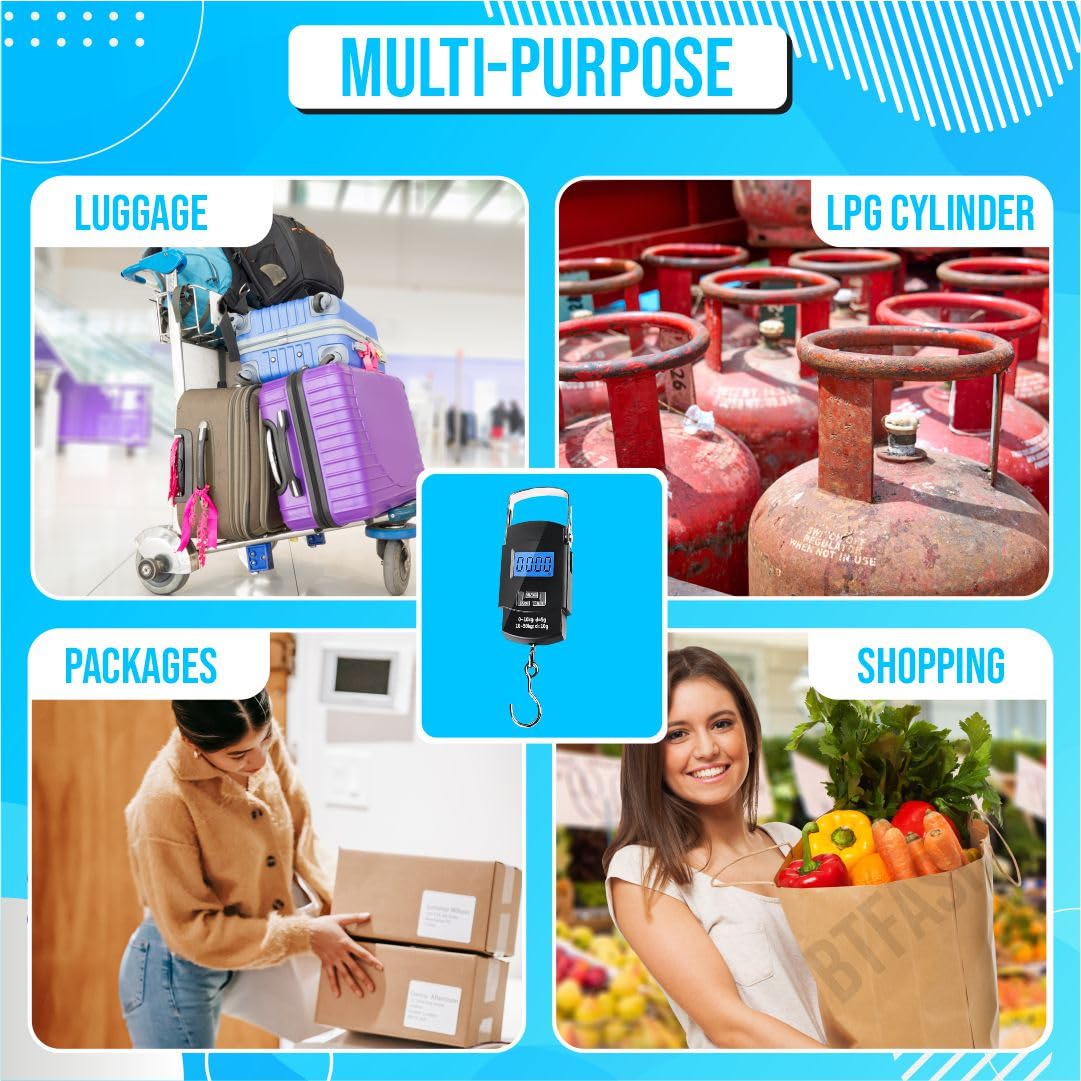 BTfash Electronic Portable Digital LED Screen Luggage Weighing Scale, 50 kg/110 Lb for Multi-Purpose Use. Pack of 1 (A08)