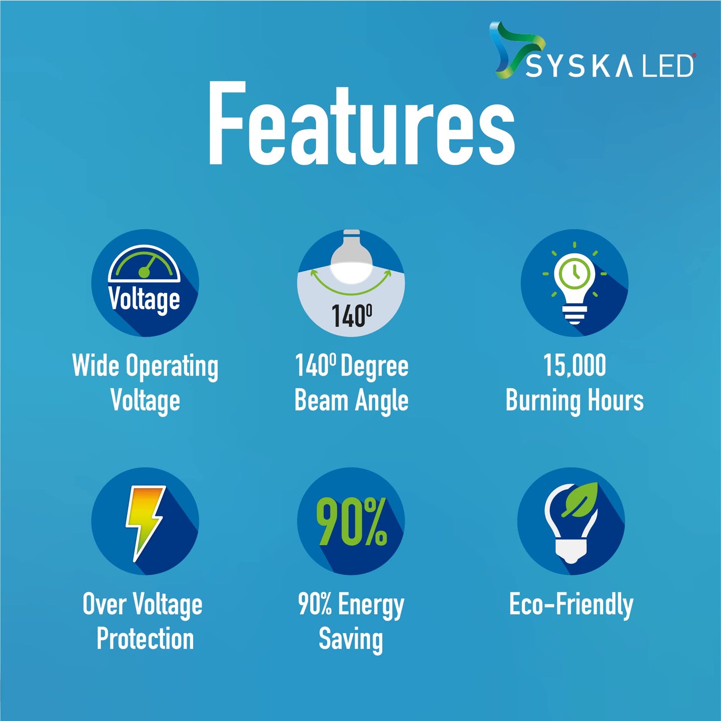 SYSKA Ssk-Srl-9W- Base B22D 9-Watt Led Bulb (Pack Of 6, Cool Day Light)