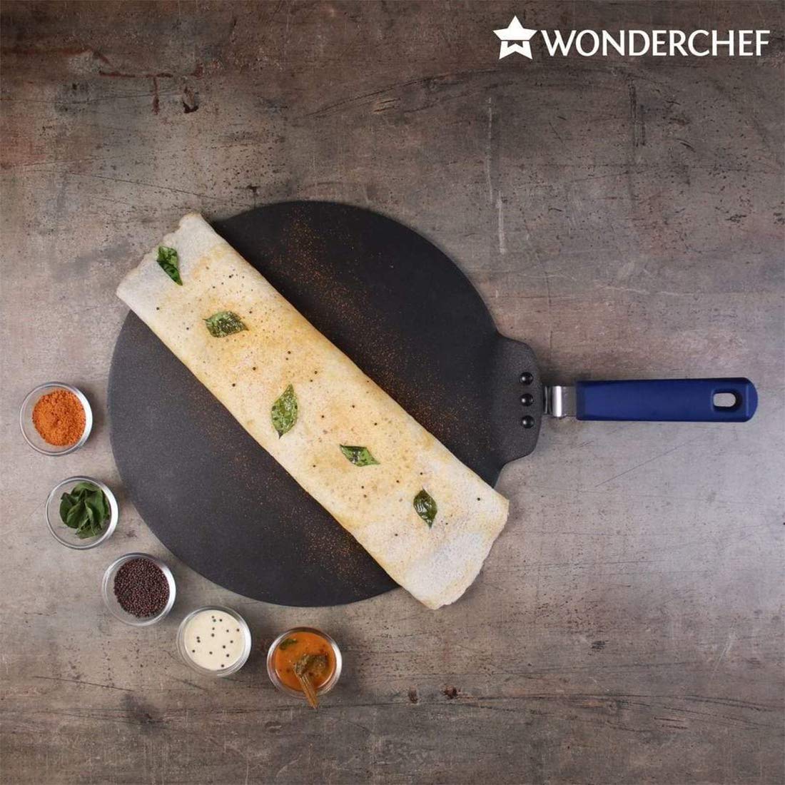 Wonderchef Reva Flat Aluminum Nonstick Dosa Tawa | 28cm Non Stick Tawa | 4mm | Black