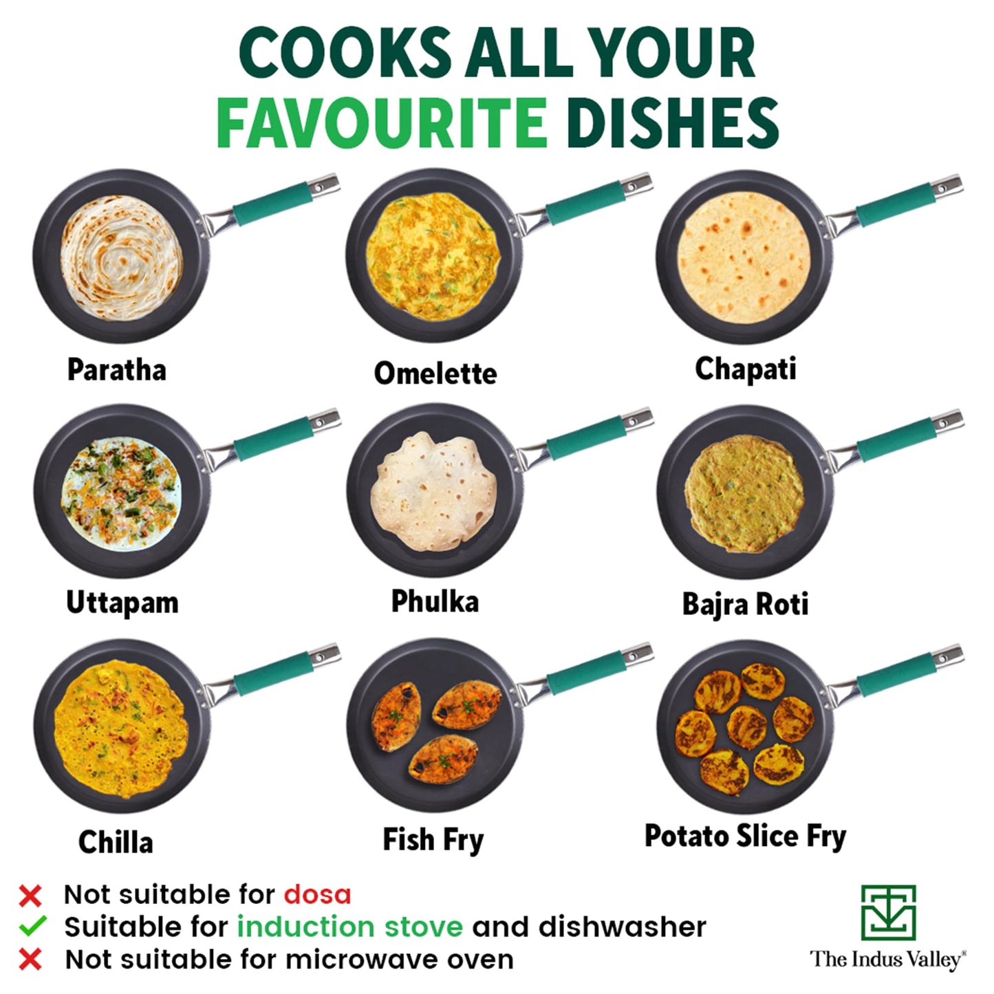 The Indus Valley Pure Iron Flat Tawa With Silicone Grip | 26Cm/10.2 Inch, 1Kg | Induction Friendly | 100% Pure & Toxin-Free, No Chemical Coating,Multicolor