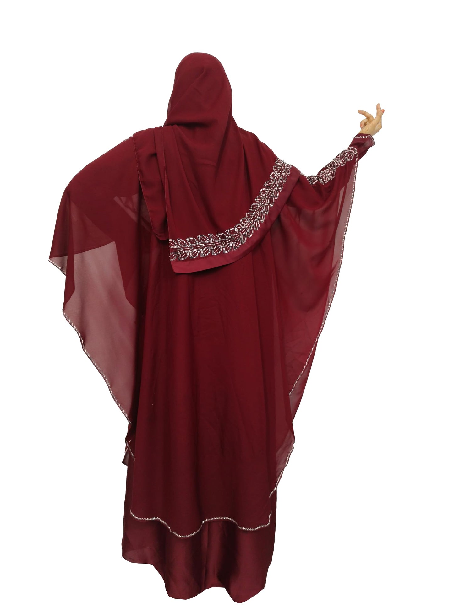 BURAQUE DESIGNER Nida fabric Free Size Muslim Burqa/Abaya & Burkha Dress for Muslim women and Girl's (F01-Maroon Leaf-Burkha)