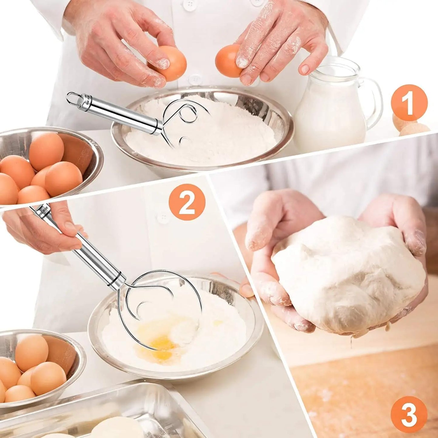BEYOND BASIC Multifunctional Effortless Stainless Steel Dough Mixer with Hanging Hole Durable Time-Saving Mixing Stick Baking Tools Egg Beater for Home Kitchen Baking Accessories 1 Pcs