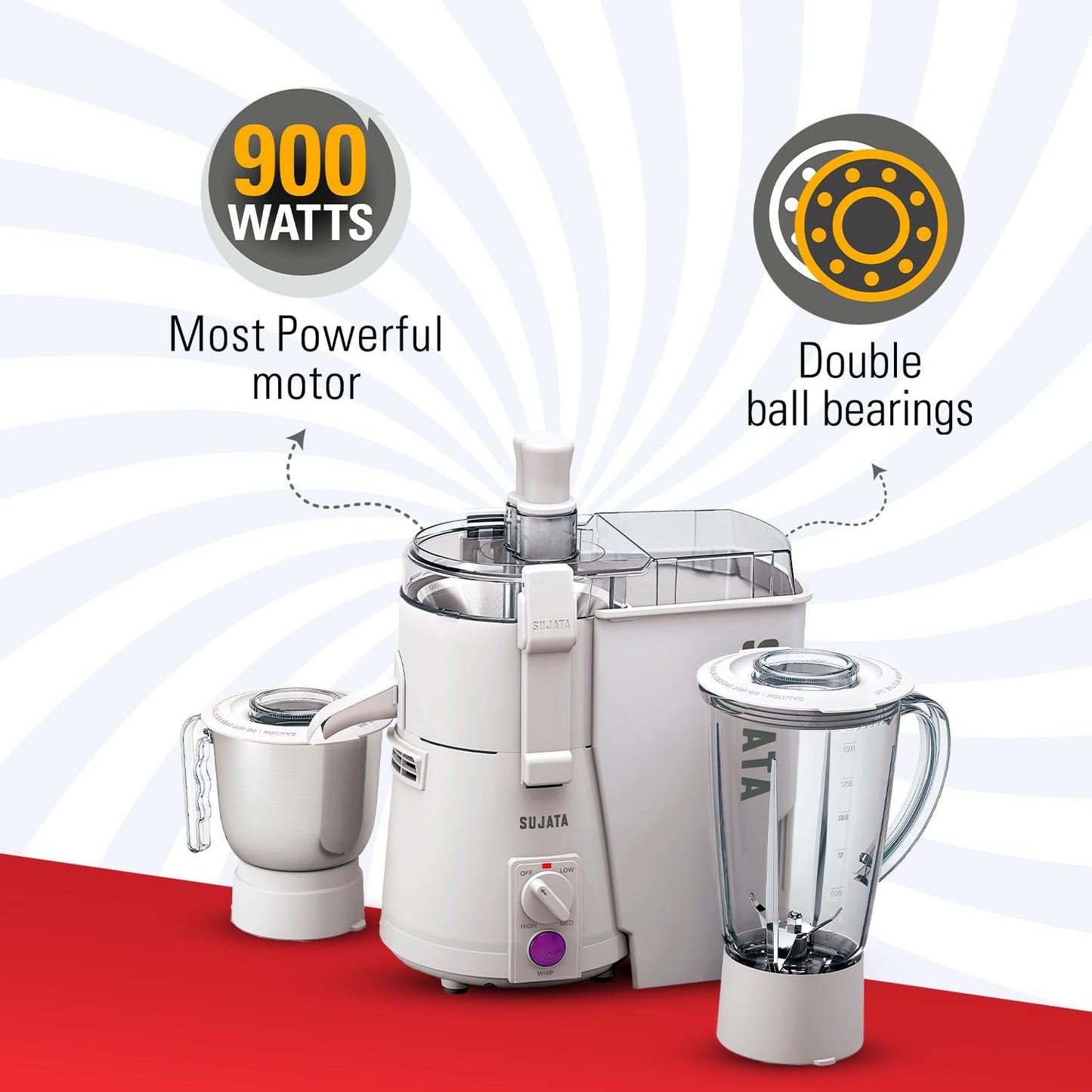 Sujata KI-28012 900-Watt Juicer Mixer Grinder with 2 Jars (White)