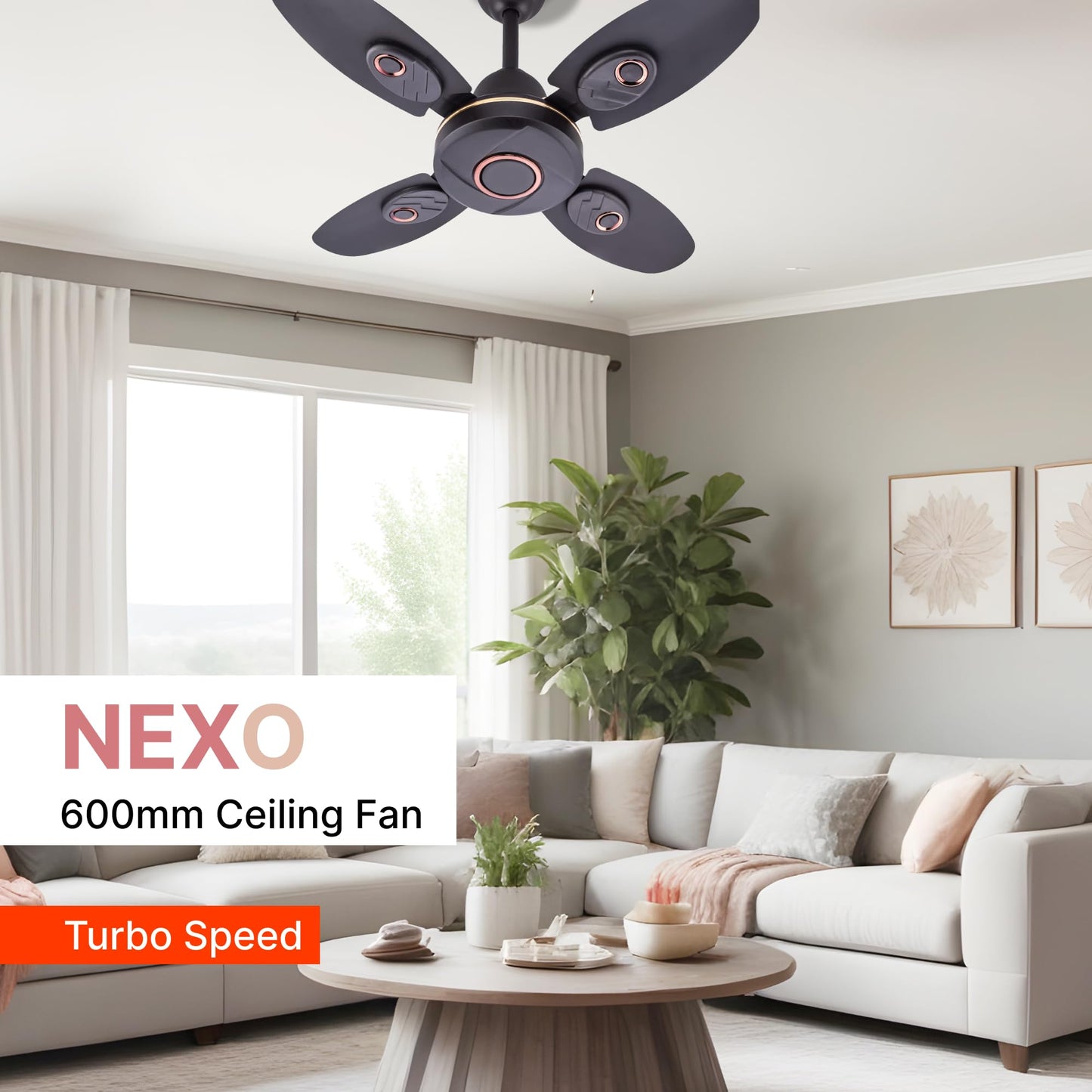 Candes Nexo Designer 600 mm /24 inch High Speed Ceiling Fan | BEE Star Rated, Noiseless & Energy Saving | Small Fan for Kitchen, Balcony & Small Room | 1+1 Year Warranty | Coffee Brown
