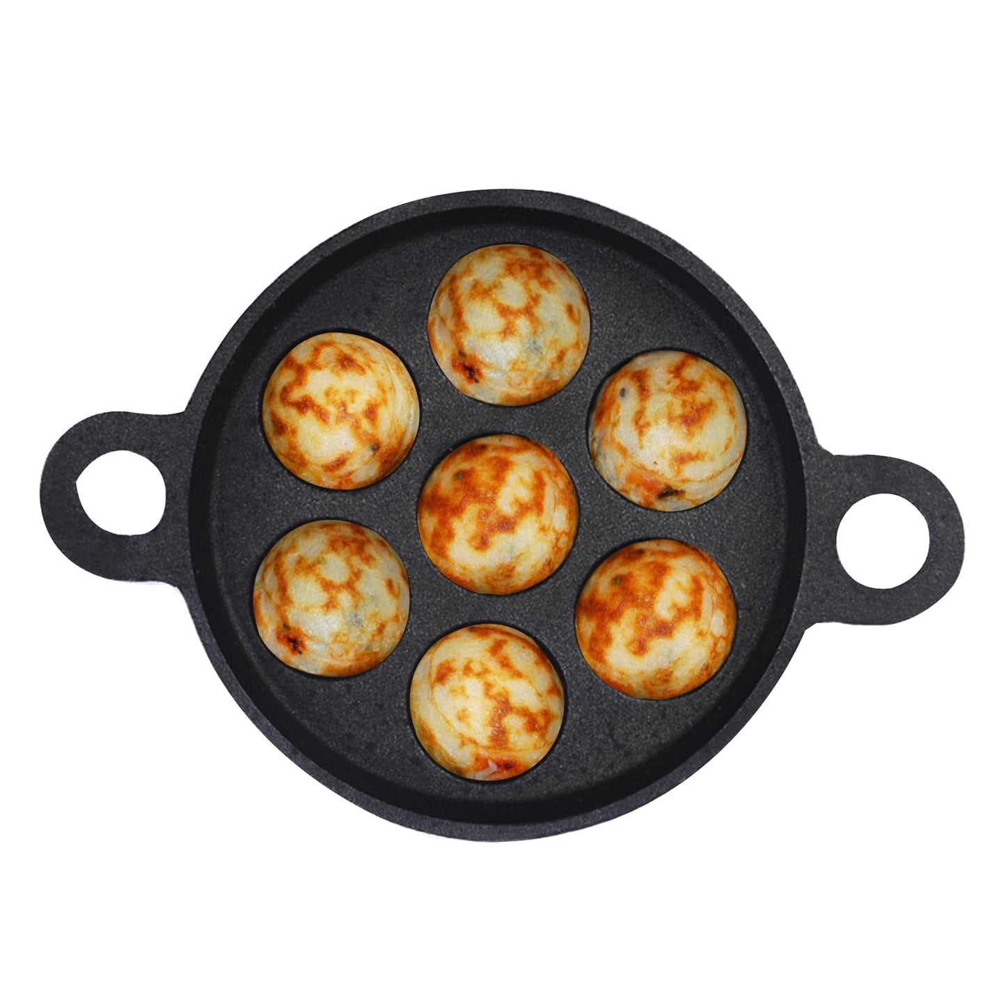 The Indus Valley Super Smooth Cast Iron Paniyaram Pan | 7Pit, 19Cm/7.4 Inch, 2.2Kg | Induction Friendly | Nonstick, Pre-Seasoned Appe/Paddu Pan, 100% Pure & Toxin-Free, No Chemical Coating - Black
