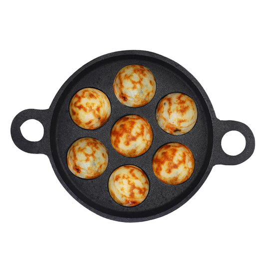 The Indus Valley Super Smooth Cast Iron Paniyaram Pan | 7Pit, 19Cm/7.4 Inch, 2.2Kg | Induction Friendly | Nonstick, Pre-Seasoned Appe/Paddu Pan, 100% Pure & Toxin-Free, No Chemical Coating - Black