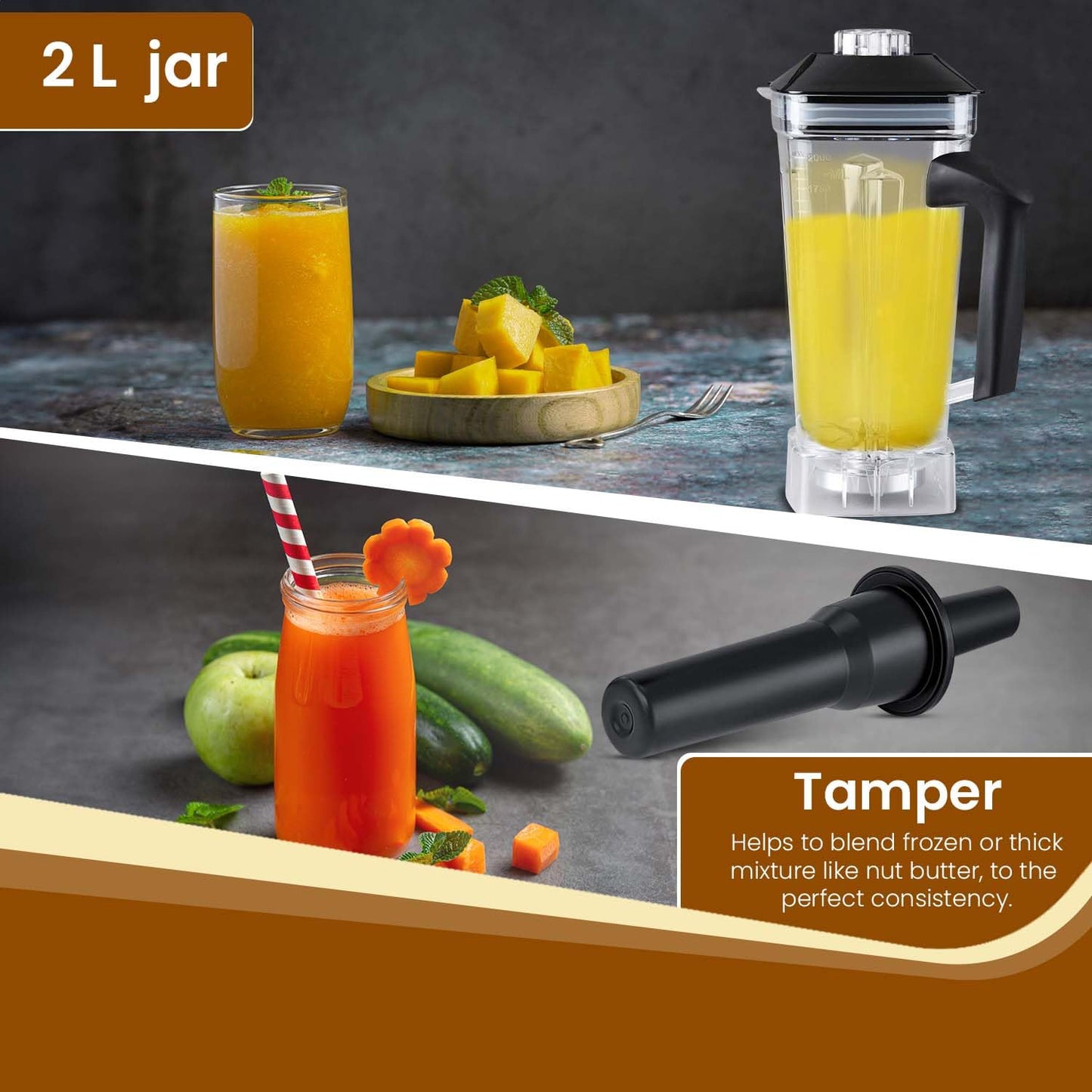 AGARO Grand Professional Blender/Grinder/Mixer, 2000 watts, 2 Litres BPA Free Jar, Commercial heavy duty blender, High Power & Speed Blender, 100% Copper Motor, Pulse Function, 8 Leaf SS Blade