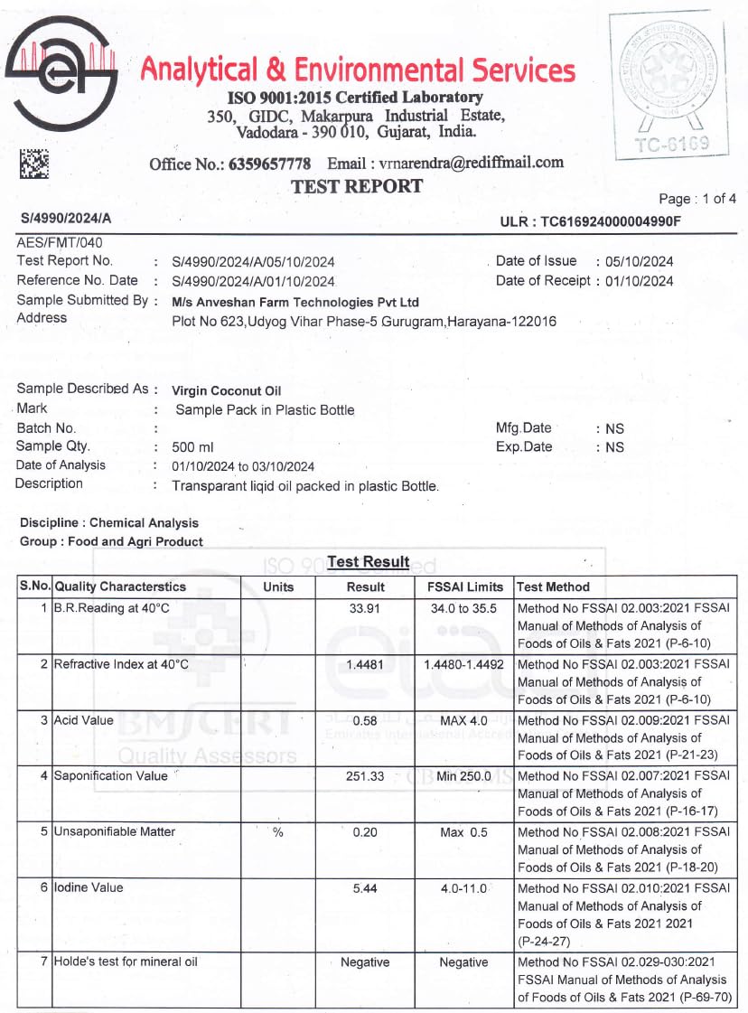 Anveshan Cold Pressed Virgin Coconut Oil 500ML | Glass Jar | Virgin Coconut Oil for Cooking | Virgin Coconut oil for massage | 100% Pure, Natural,Chemical-Free & Edible Coconut Oil | For Cooking, Skin & Hair Health, Oil Pulling