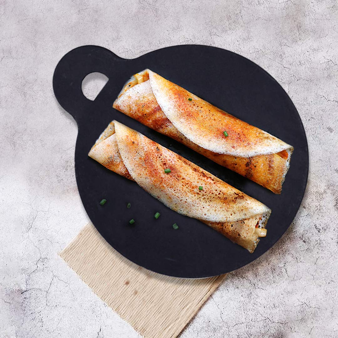 The Indus Valley Pre-Seasoned Iron Tawa with Wooden Spatula & Flip for Dosa/Chapathi | 28cm/11 inch, 1.5kg | Gas Compatible | 100% Pure & Toxin-Free, No Chemical Coating