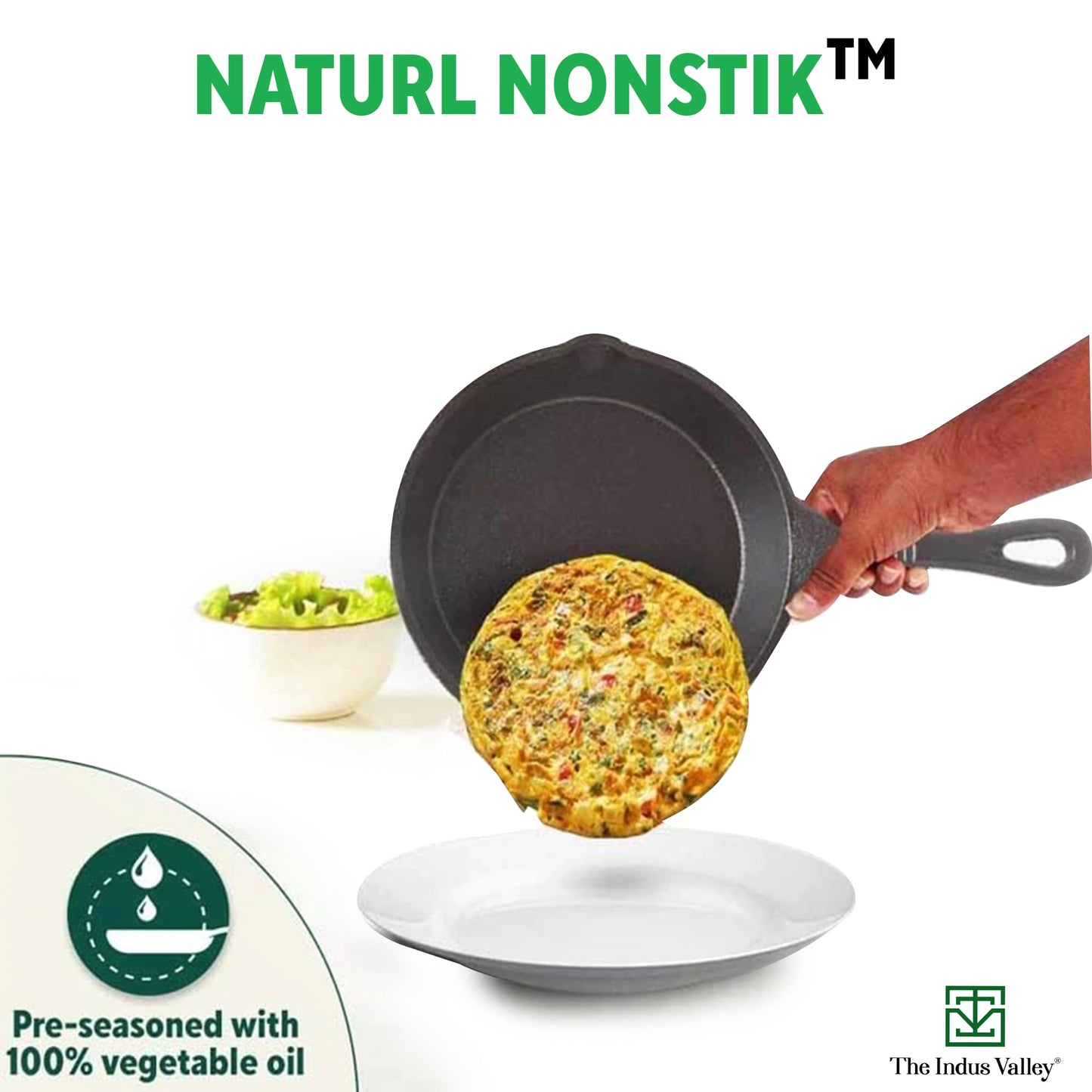 The Indus Valley Preseasoned Cast Iron Fry Pan/Skillet With Long Handle|Very Small, 15.2Cm/6Inch, 0.42Ltr, 1.1Kg|Induction Friendly|Nonstick Fry Pan,100% Pure & Toxin Free, No Chemical Coating, Black