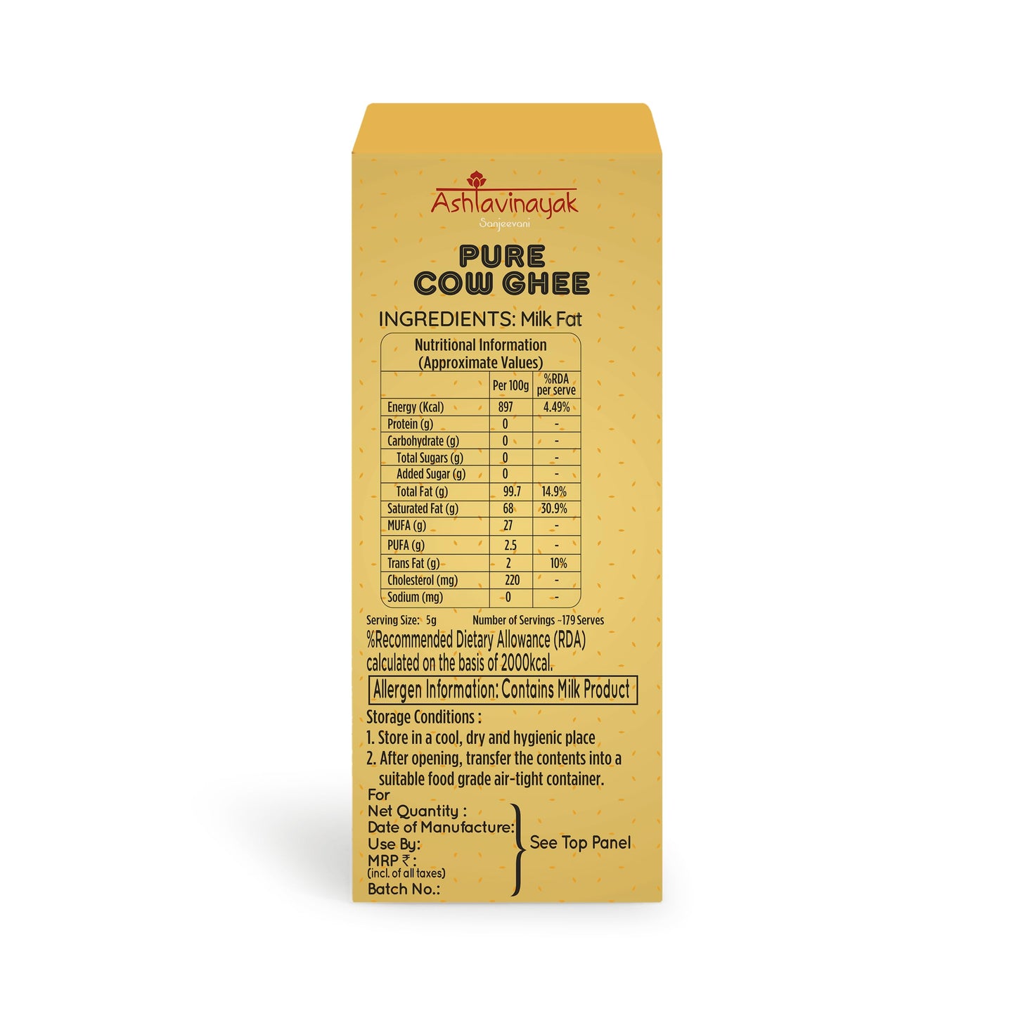 Ashtavinayak Sanjeevani Cow Desi Ghee | Cow Ghee | 100% Natural & Pure | Untouched By Hand | Natural, Aromatic & Healthy | Tamper Proof (900Ml)