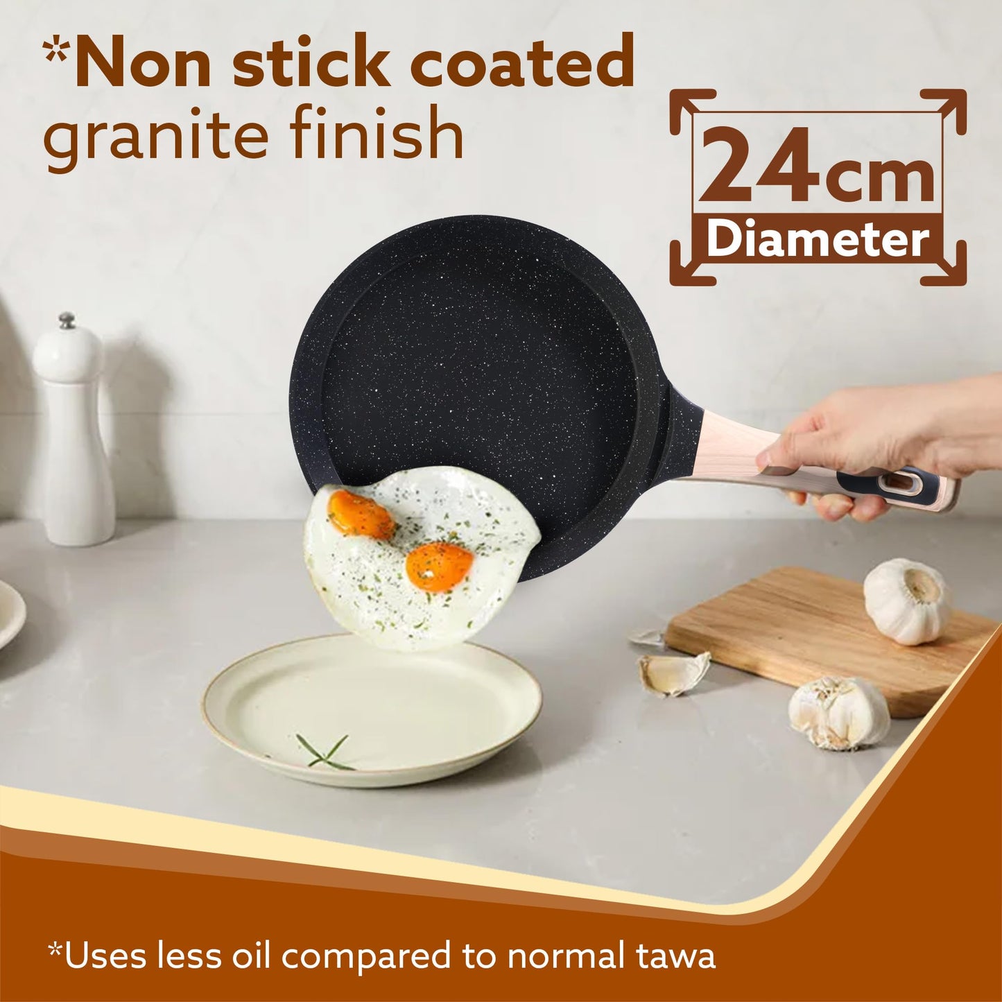 AGARO Imperial Granite Non Stick Tawa, 24 cm, Cast Aluminium Body, Tawa for Dosa/Paratha/Omlette, Gas & Induction Compatible