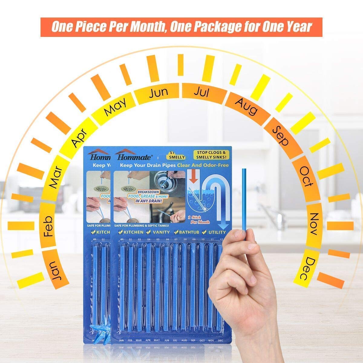 SHOPYSTAR Drain Cleaner Sticks for Kitchen Sink, Bathroom, Bathtub, Washbasin - Prevents Clogs & Blockages, Odour Remover - Blue, 12 Sticks (Pack Of 1)