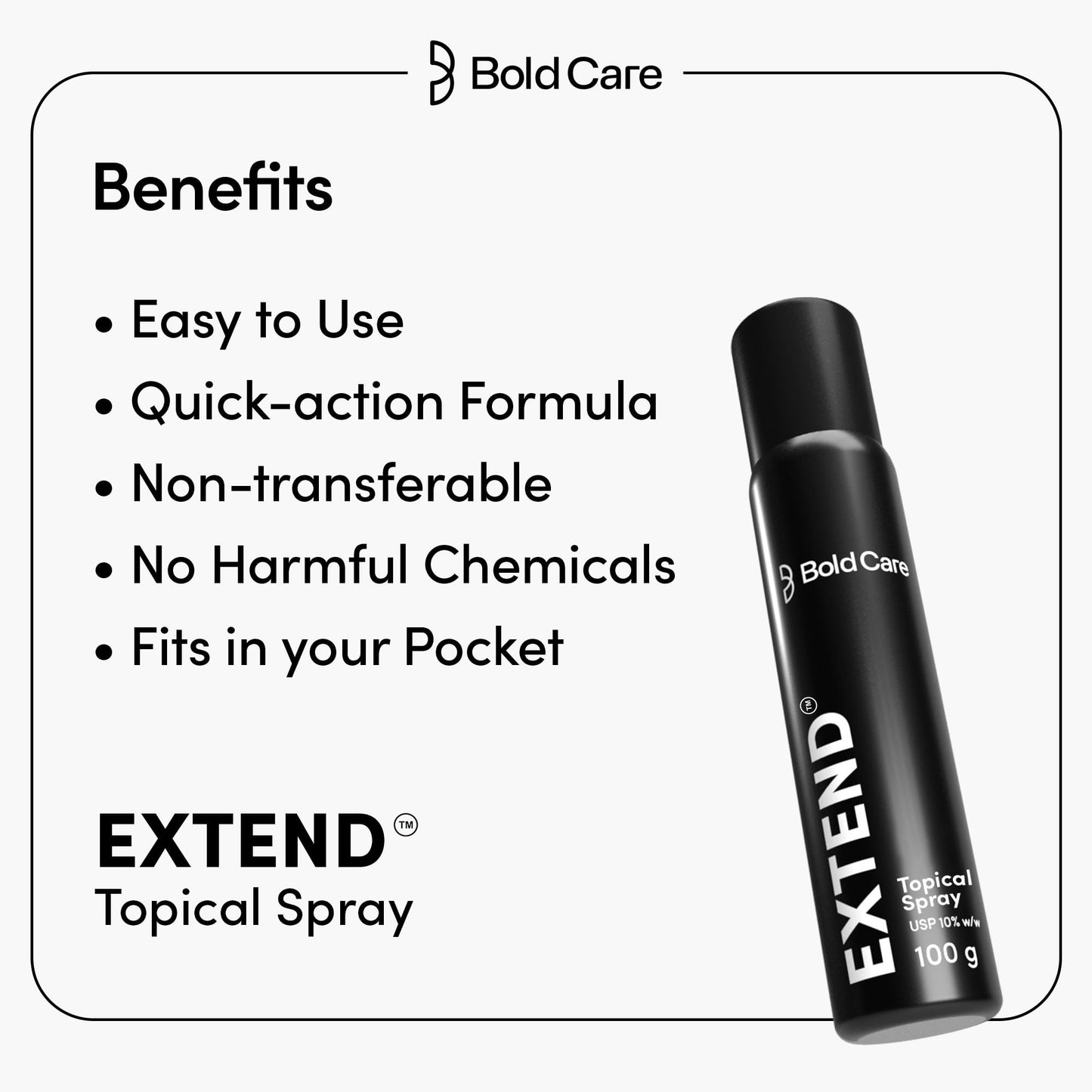 Bold Care Topical Non-Transferable Spray for Men - 100gm - Easy to Use & Effective - Pack of 1