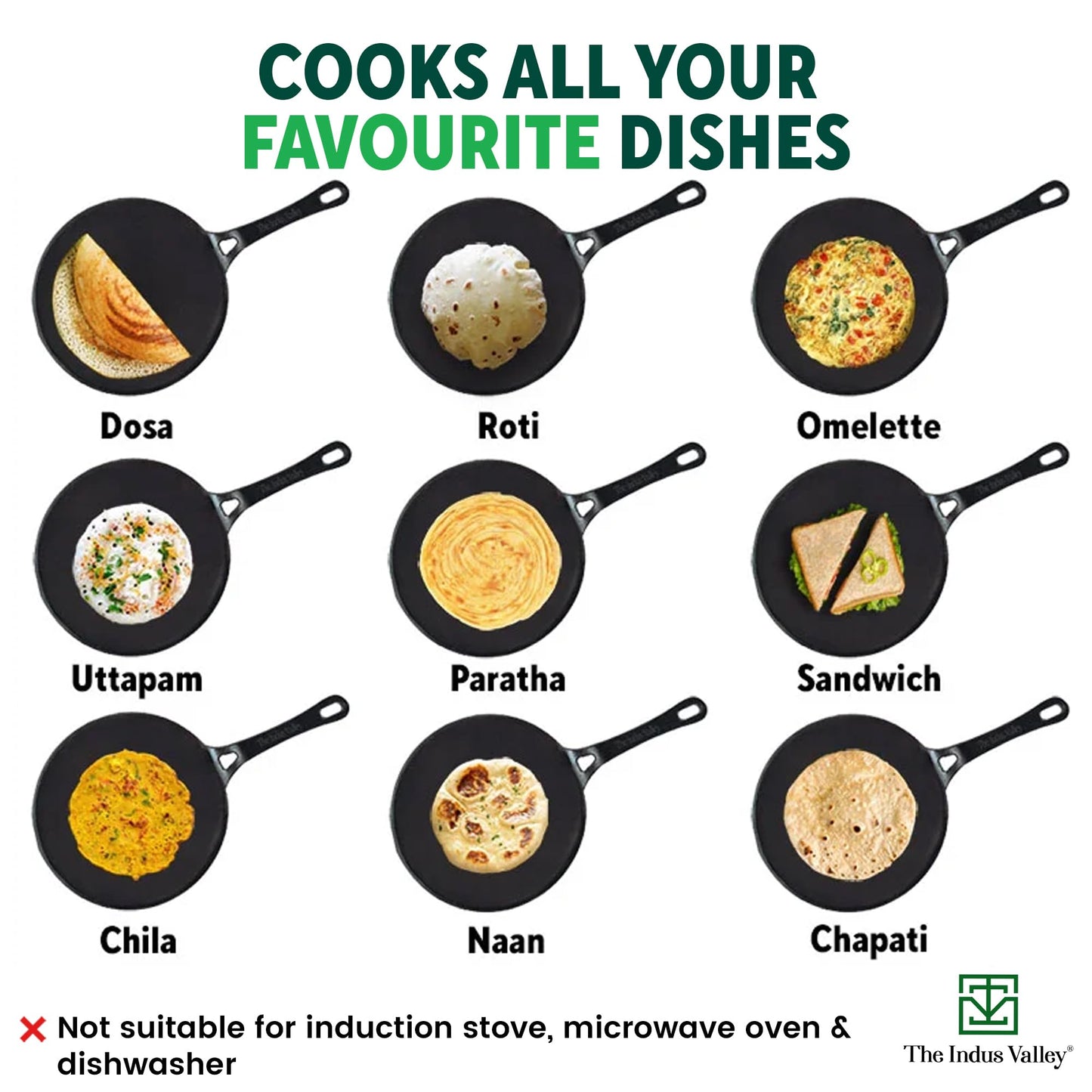 The Indus Valley Pre-Seasoned Cast Iron Concave Dosa Tawa + Free Wooden flip | 25.4cm/10 inch, 1.9kg | Gas Stove Compatible | Naturally Nonstick, 100% Pure & Toxin-Free, No Chemical Coating