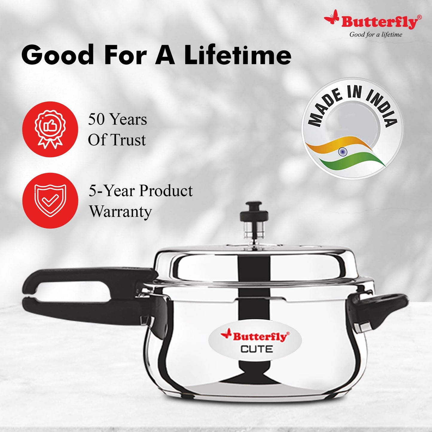 Butterfly Cute Ss Induction Compatible Outer Lid Stainless Steel Pressure Cooker With Glass Lid 3 liter, Silver