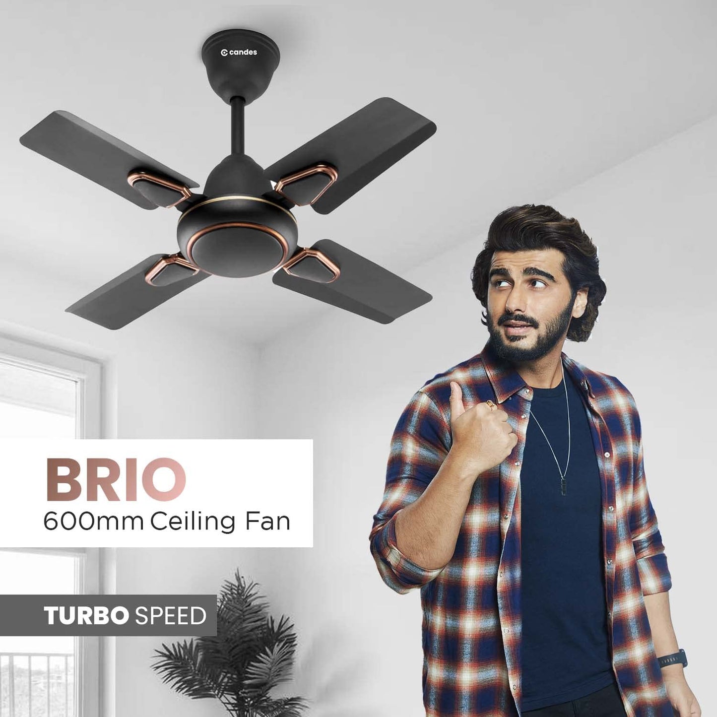 Candes Brio Turbo 600 mm /24 inch Small Ceiling Fans for Home | High Speed, Energy Saver, Noiseless | Small Ceiling Fan for Home, Kitchen Fan, Balcony & Small Room | 2 Yr Warranty | Smoke Brown