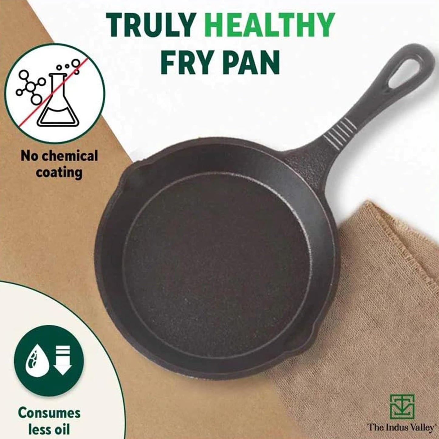 The Indus Valley Preseasoned Cast Iron Fry Pan/Skillet With Long Handle|Very Small, 15.2Cm/6Inch, 0.42Ltr, 1.1Kg|Induction Friendly|Nonstick Fry Pan,100% Pure & Toxin Free, No Chemical Coating, Black