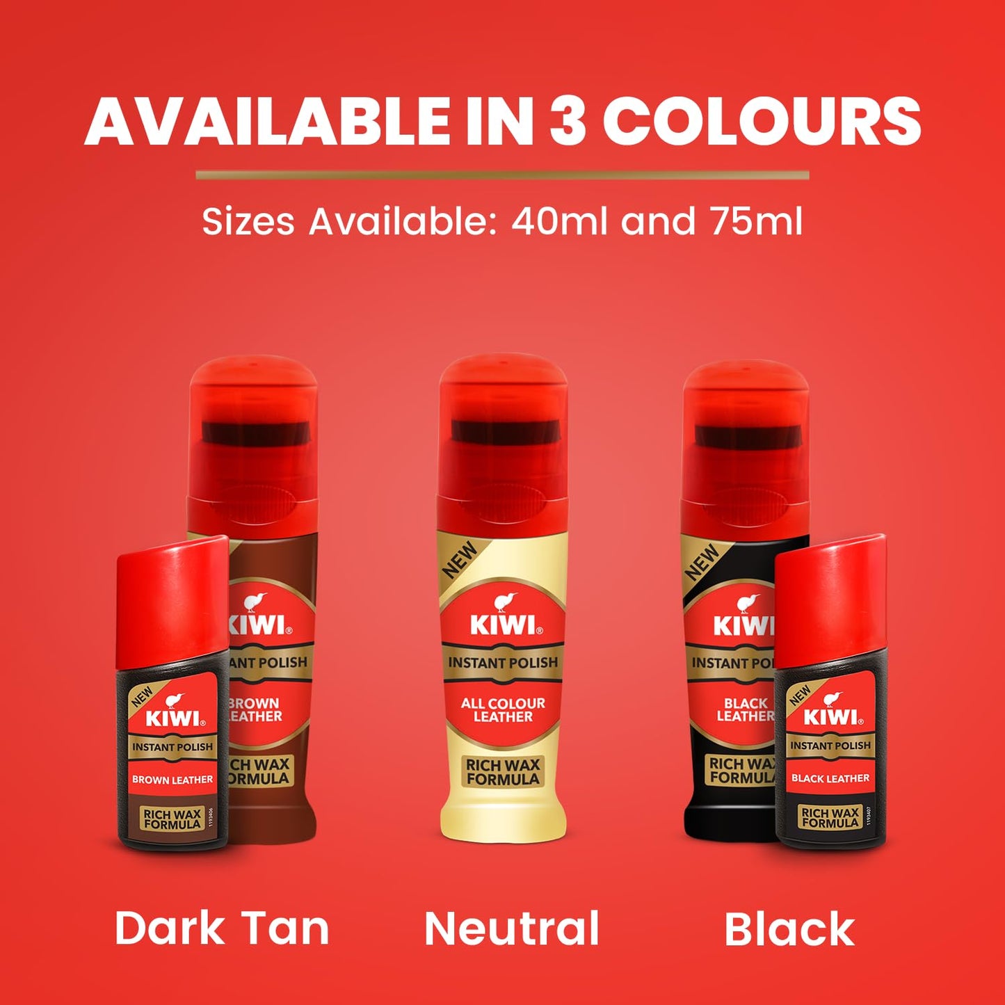 4x Kiwi Instant Polish - Black Leather 75ml each - Pack of 4