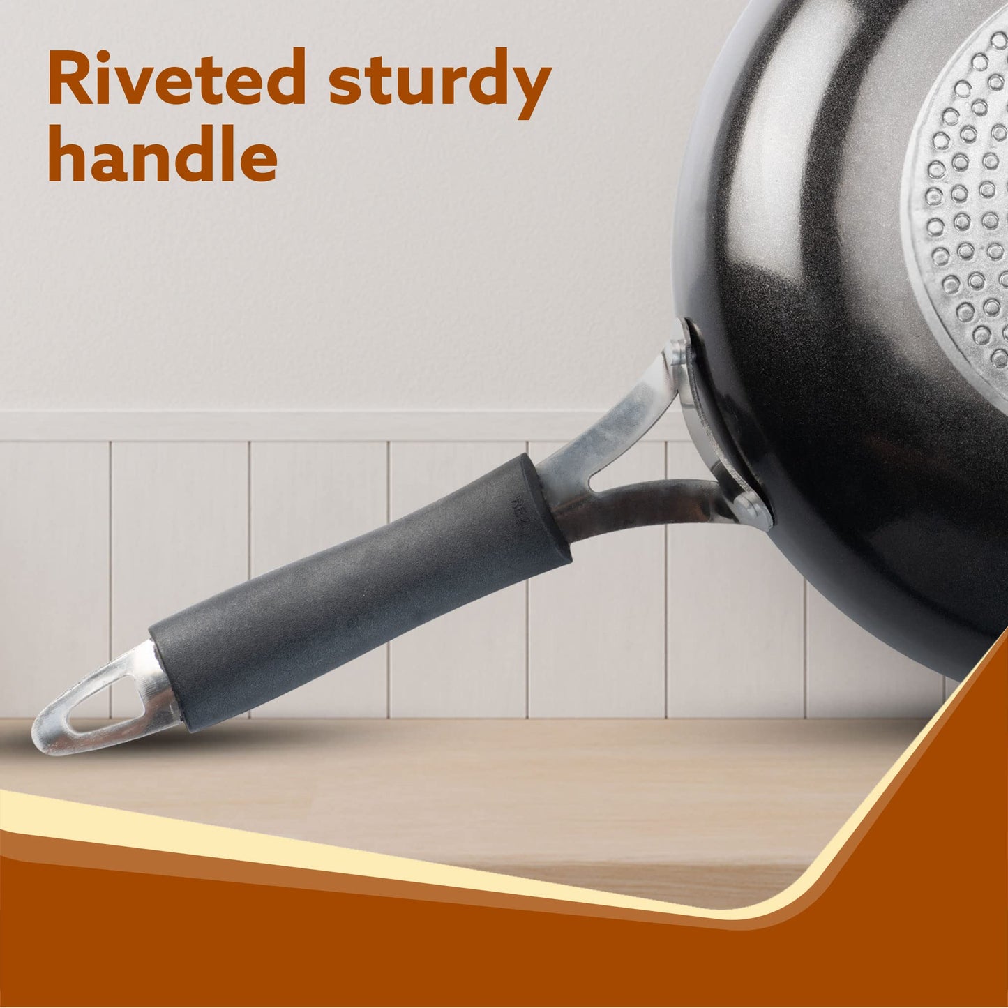 AGARO Elegant Non Stick Frying Pan, 2.25L Capacity, 24 cm Diameter, Induction and Gas Oven Friendly, Riveted Cool Touch Handle, Granite Finish, PFOA Free, 4mm Thick, Cooking, Frying, cookware, Black