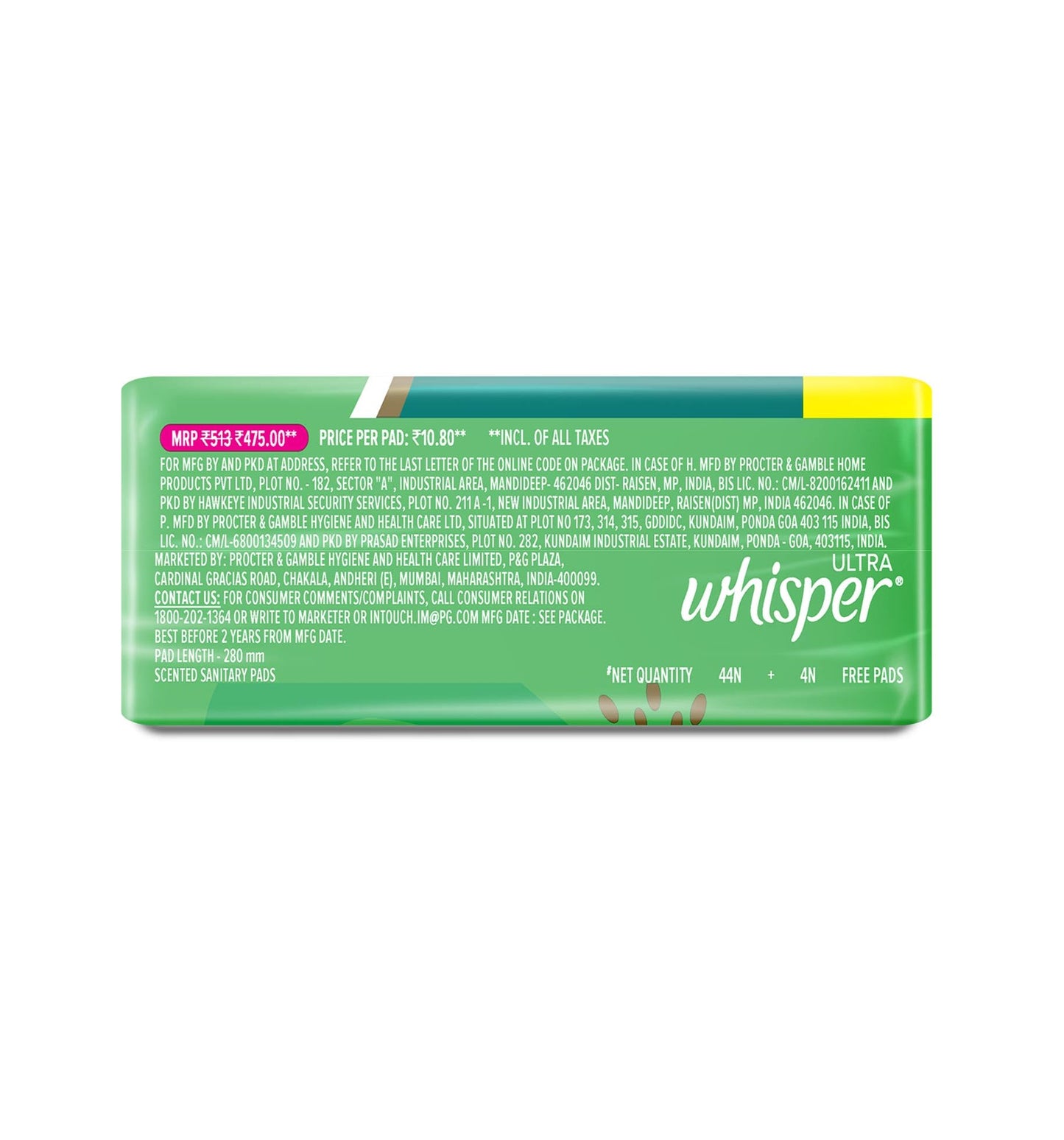 Whisper Ultra Upto No Gap No Leaks Sanitary Pads, 48 XL Pads, For Heavy Flow Protection, With CURVEWEAR™ Technology, Cotton Like Softness, Disposable Wrapper, Locks Odour & Wetness