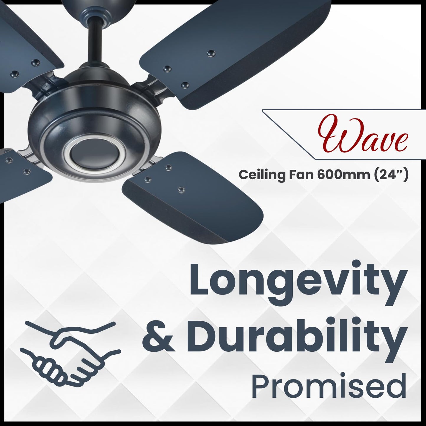truTRTL Wave Ceiling Fan | 600 mm (24 inch) | High-Speed Ceiling Fan for Home | 2 Year Warranty | Energy Saving Ceiling Fan | Durable & Stylish | Metallic Blue